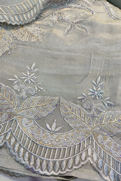 Grey Shimmer Silk Suit With Swarovski Work
