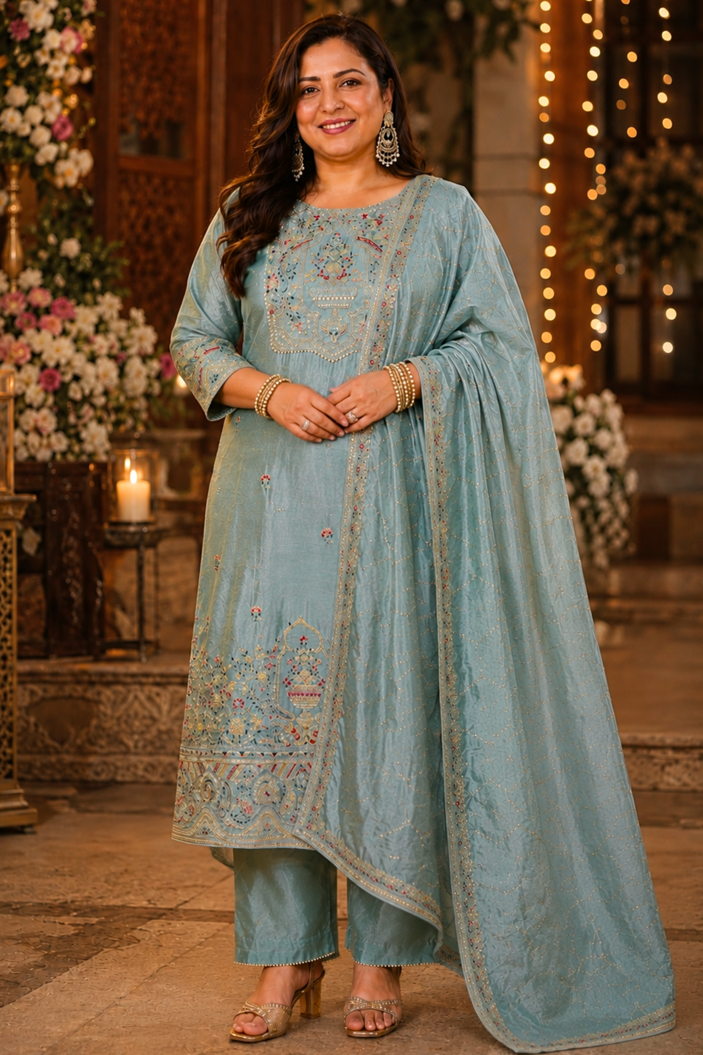 Zareenah Tissue Shimmer Suit With Zari Embroidery (Copy)