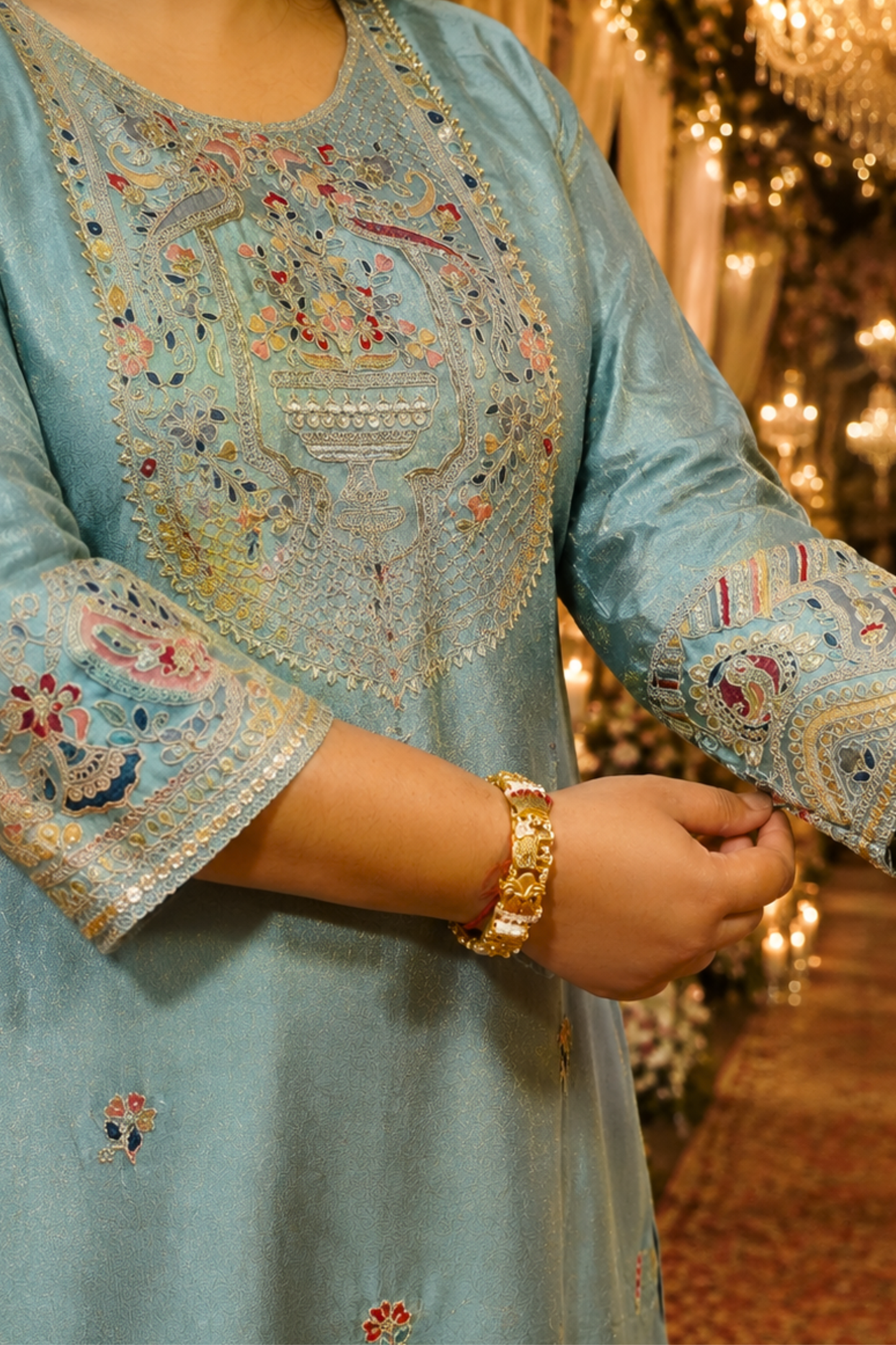 Zareenah Tissue Shimmer Suit With Zari Embroidery (Copy)
