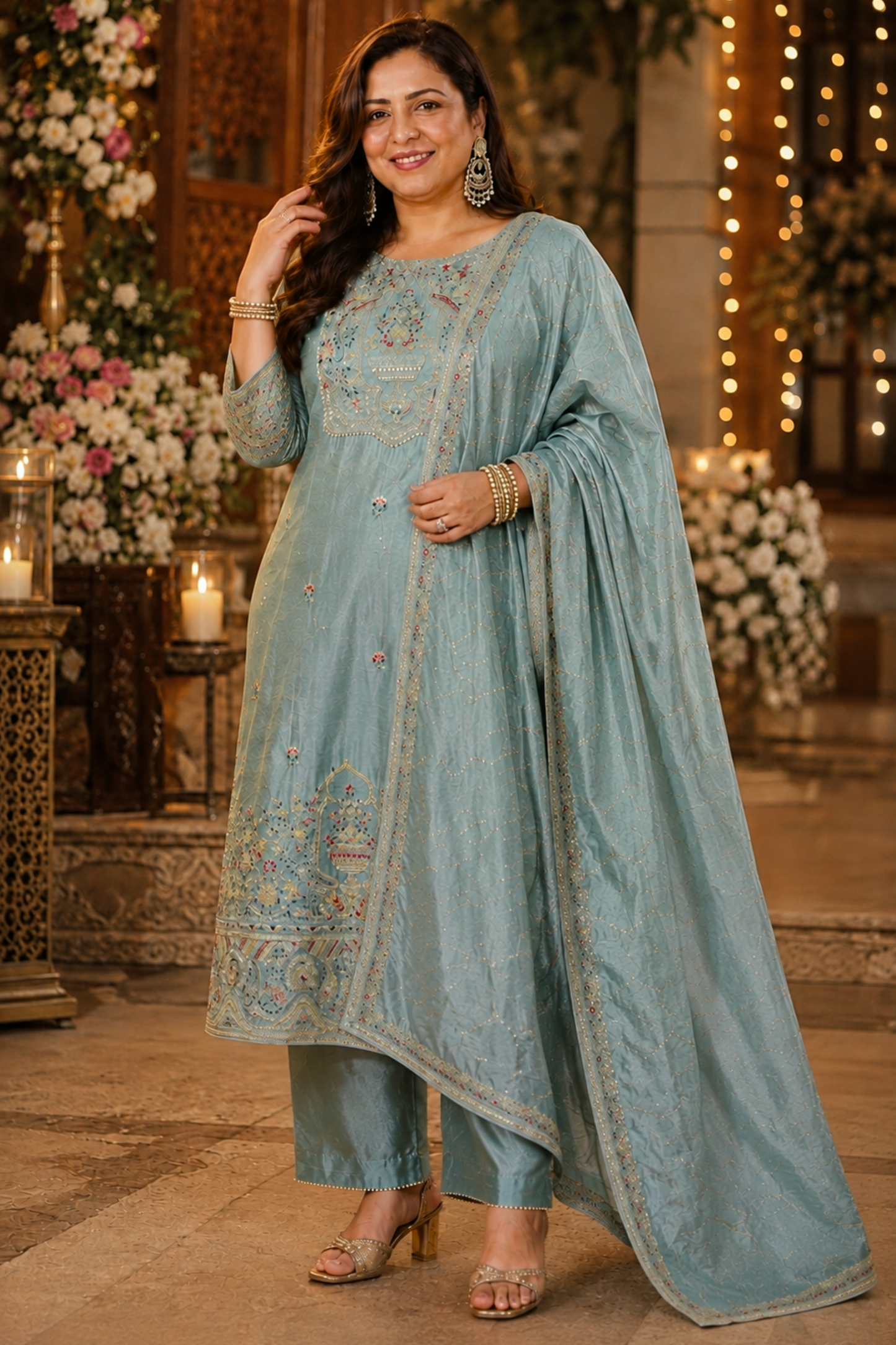 Zareenah Tissue Shimmer Suit With Zari Embroidery (Copy)