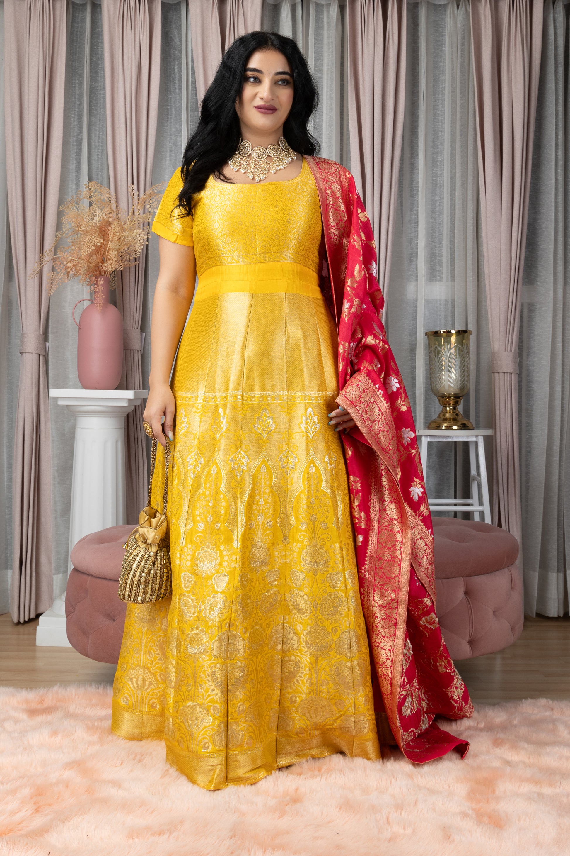 Women Plus Size Gulmohar Sitara Banarasi Silk Dress