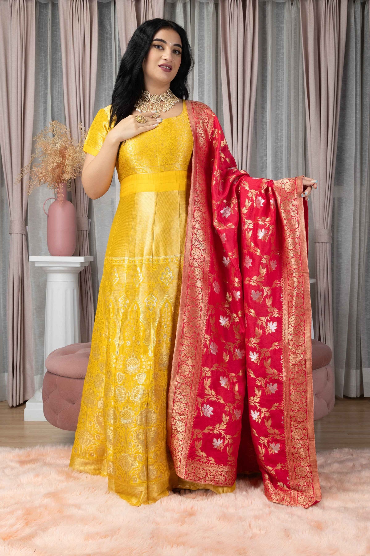 Buy Plus Size ​Gulmohar Sitara Banarasi Silk Dress At Apella | Sizes XS to 10 XL | India | Free Delivery | Customized