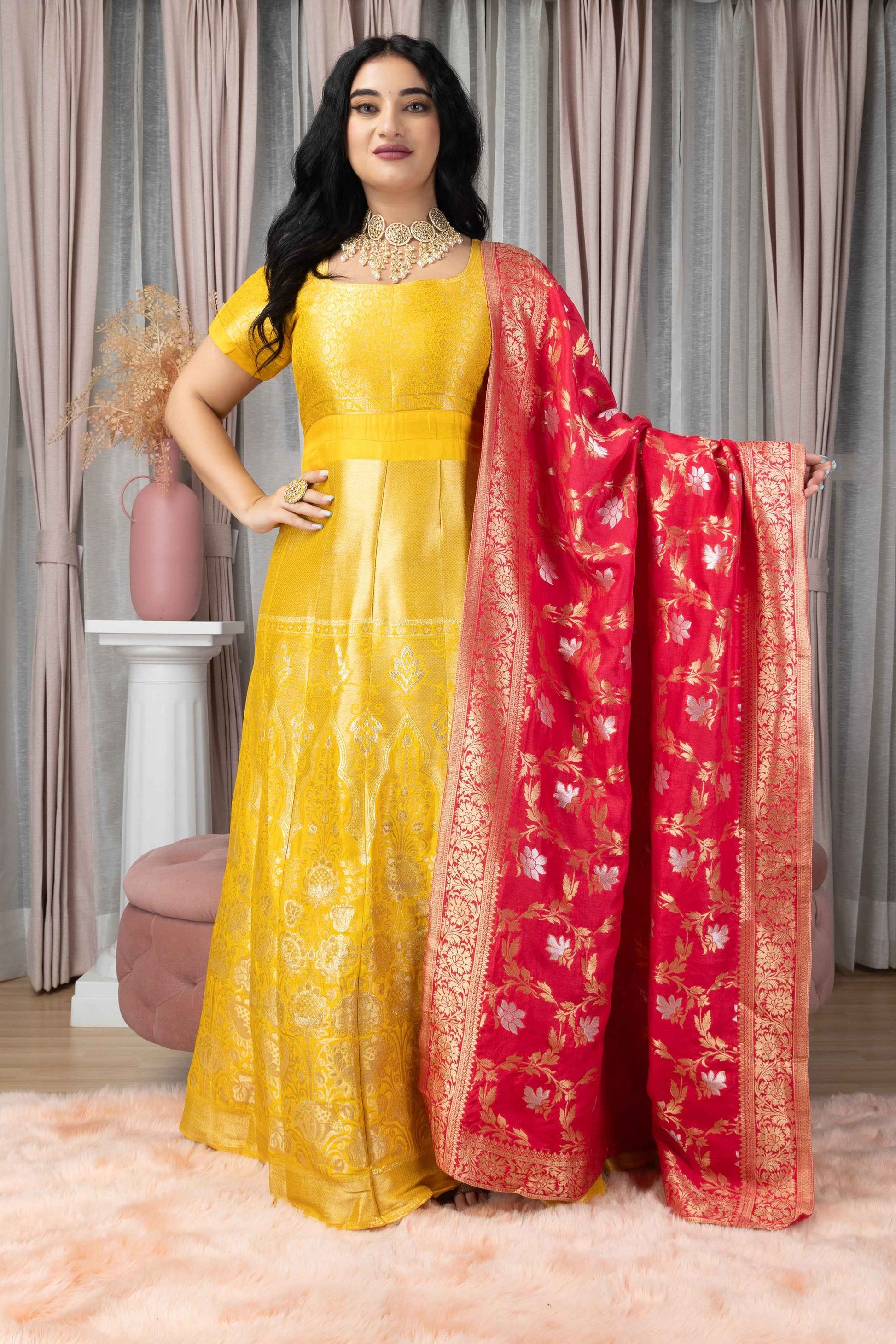 Buy Plus Size Gulmohar Sitara Banarasi Silk Dress | Apella - The XS to 10XL Store Buy Plus Size Gulmohar Sitara Banarasi Silk Dress | Apella - The XS to 10XL Store