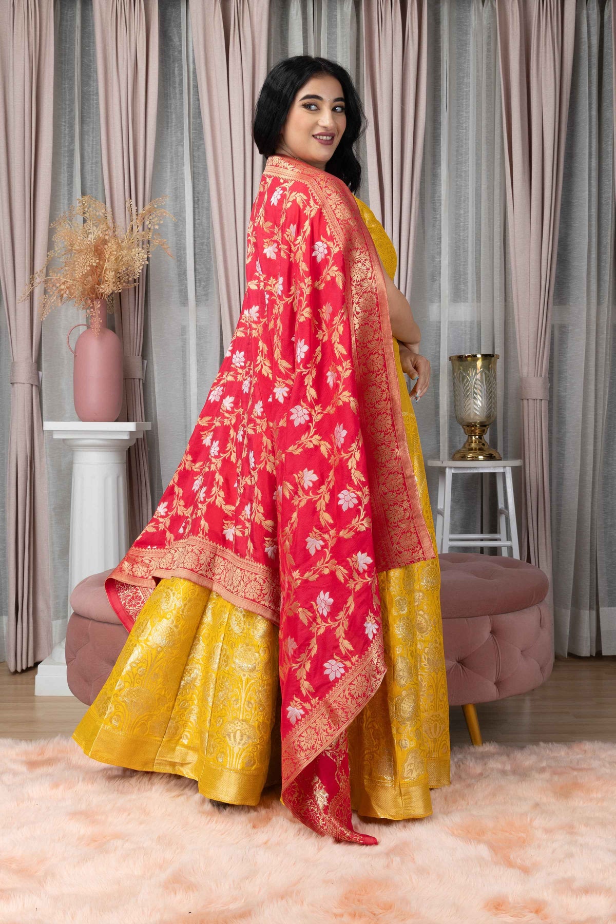 Buy Plus Size ​Gulmohar Sitara Banarasi Silk Dress At Apella | Sizes XS to 10 XL | India | Free Delivery | Customized