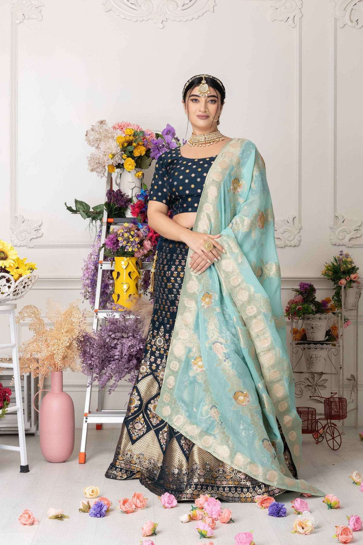Buy Plus Size ​Haril Dhvani Banarasi Silk Lehenga At Apella | Sizes XS to 10 XL | India | Free Delivery | Customized