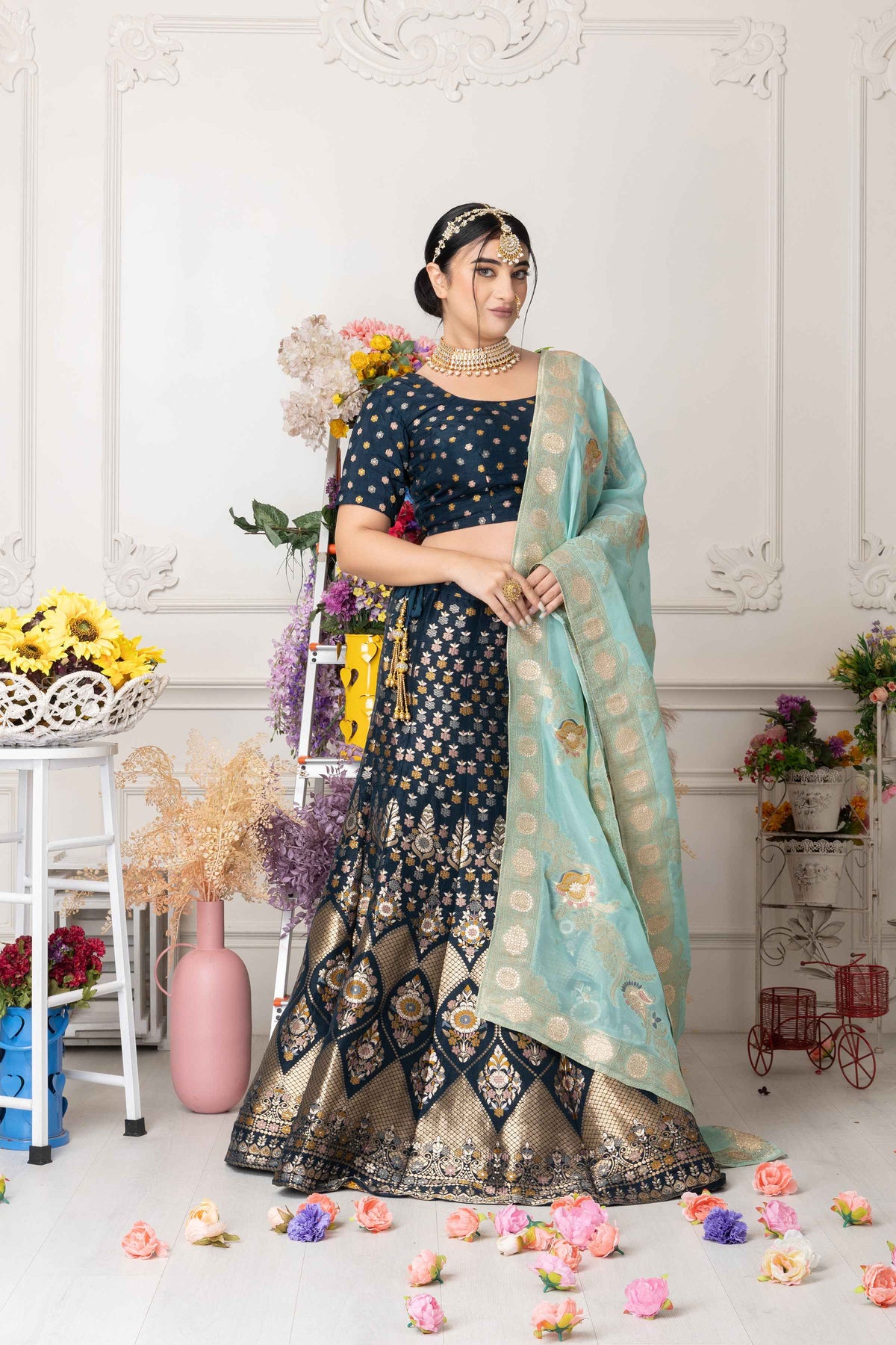 Buy Plus Size ​Haril Dhvani Banarasi Silk Lehenga At Apella | Sizes XS to 10 XL | India | Free Delivery | Customized