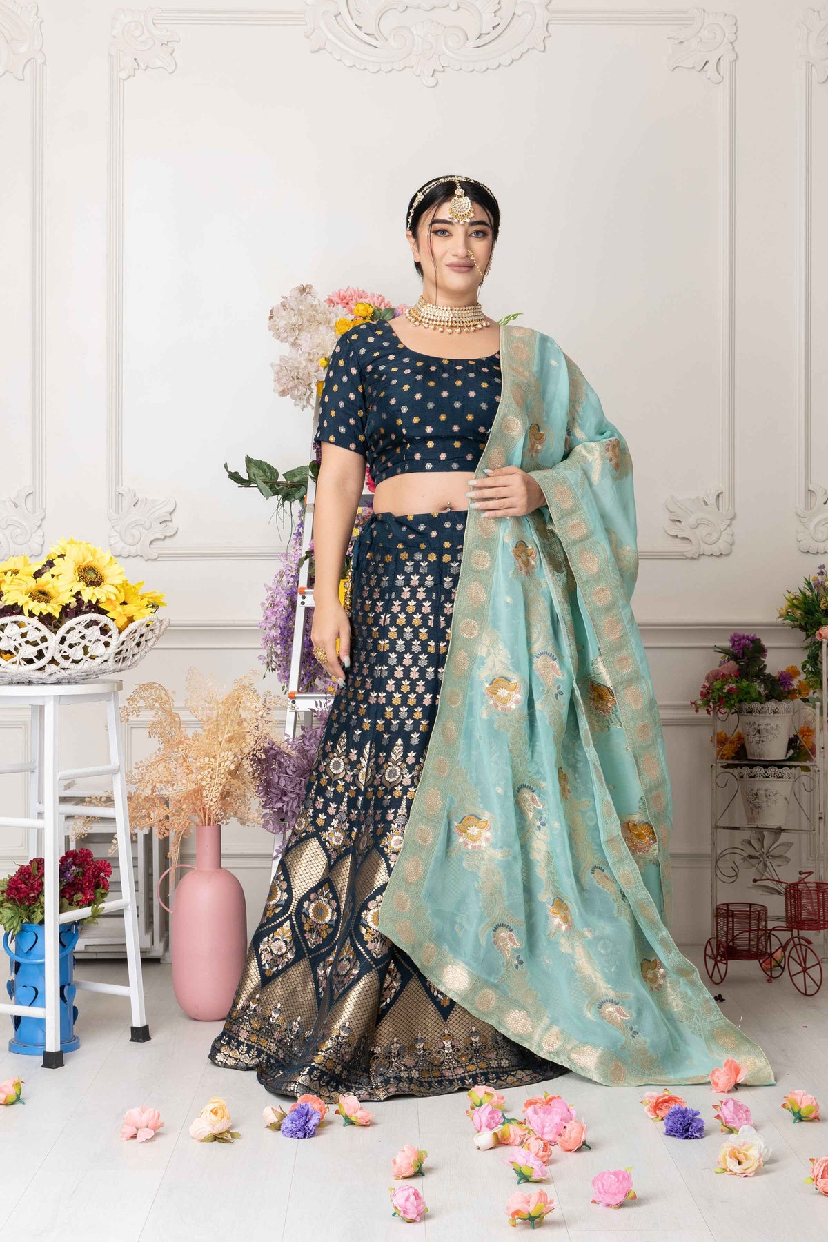 Buy Plus Size ​Haril Dhvani Banarasi Silk Lehenga At Apella | Sizes XS to 10 XL | India | Free Delivery | Customized