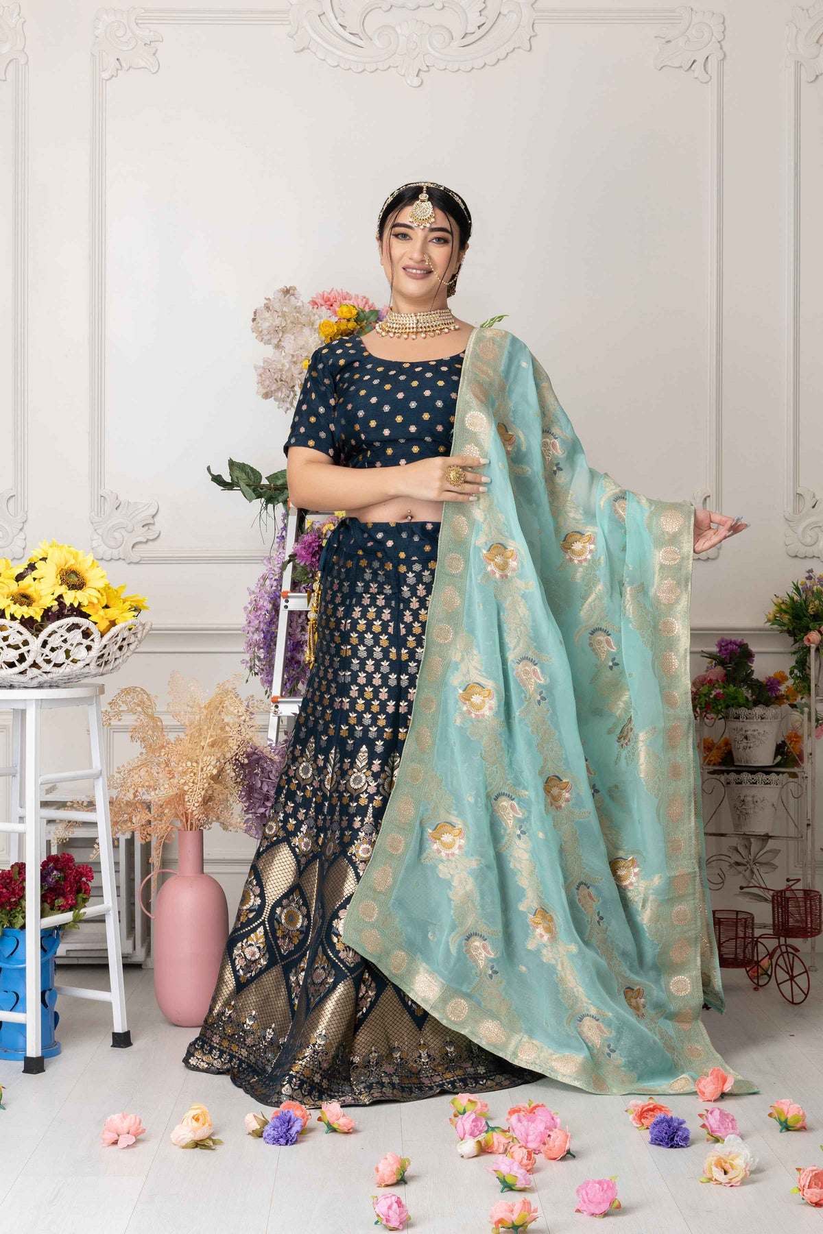 Buy Plus Size ​Haril Dhvani Banarasi Silk Lehenga At Apella | Sizes XS to 10 XL | India | Free Delivery | Customized