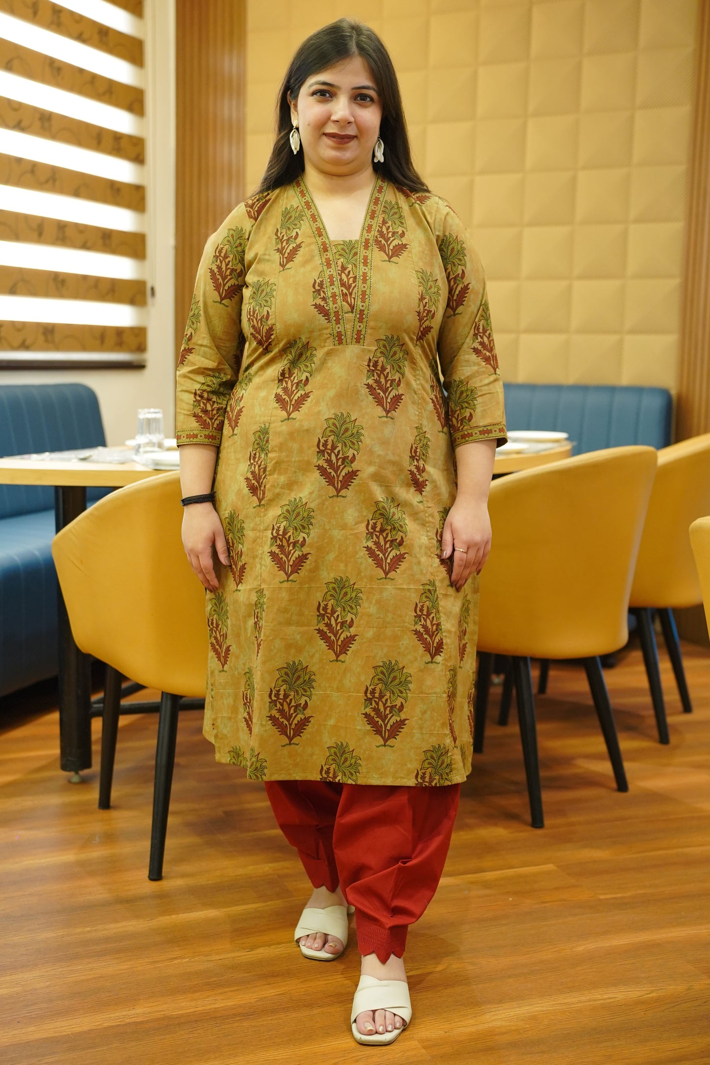 Henna Clay Block Cotton Kali Kurta