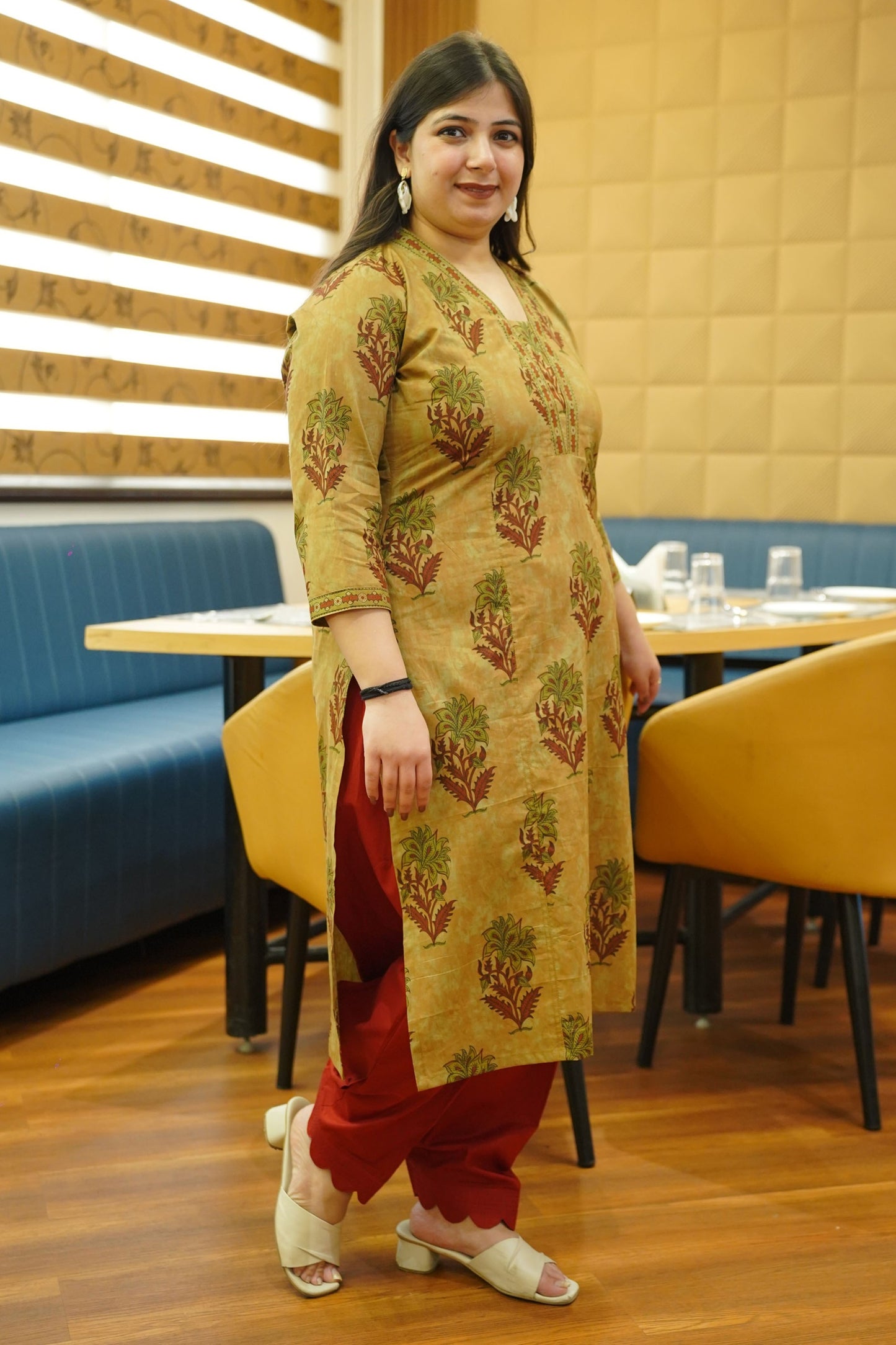 Henna Clay Block Cotton Kali Kurta