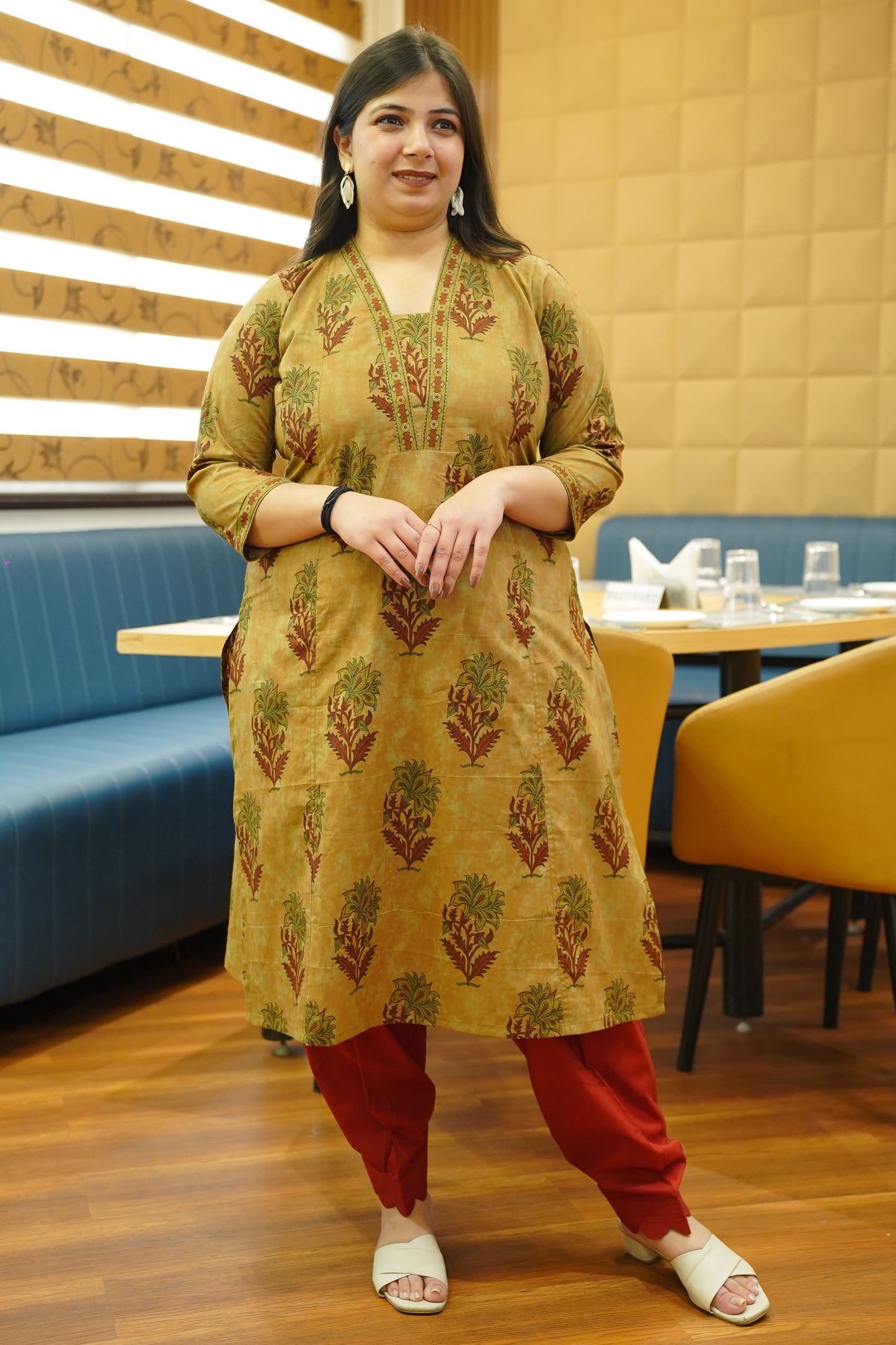 Henna Clay Block Cotton Kali Kurta