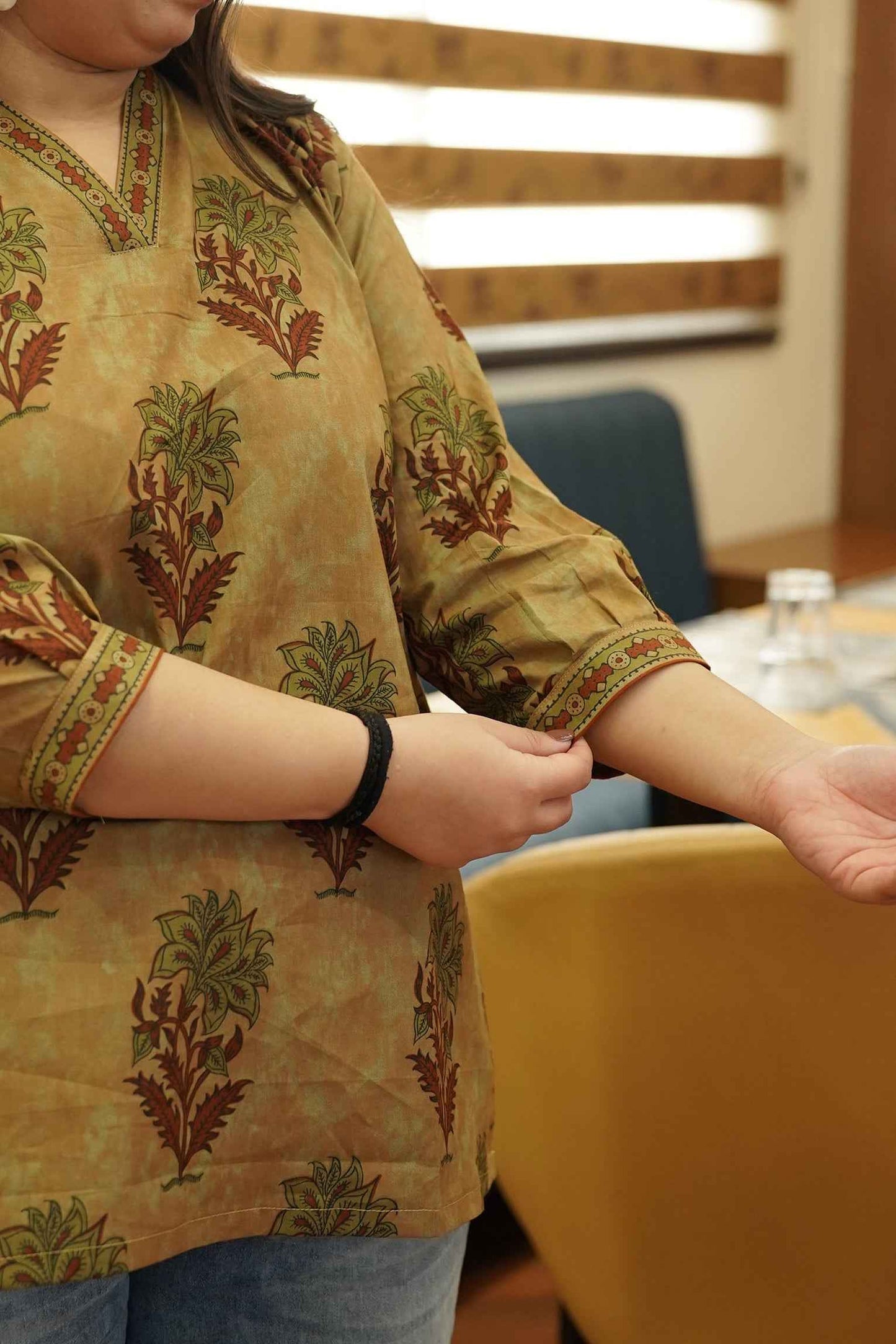 Henna Clay Block Printed Cotton Top