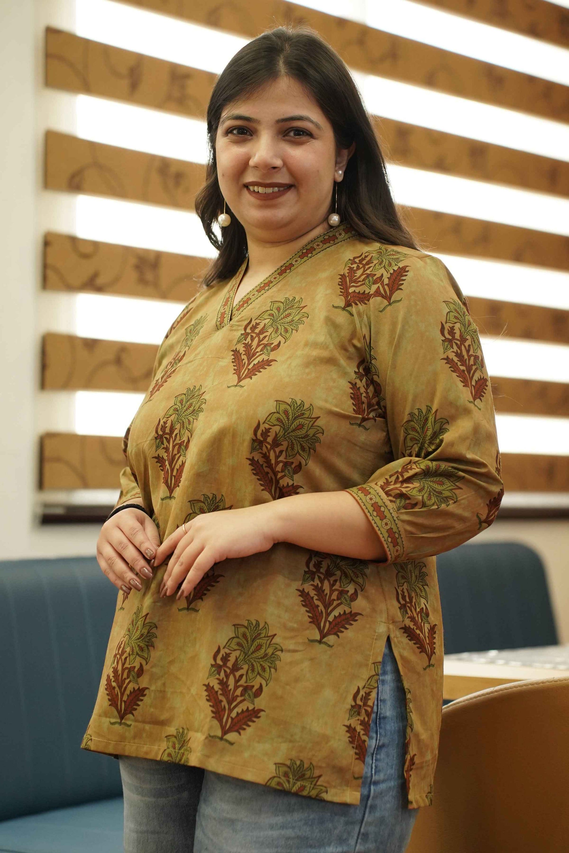 Henna Clay Block Printed Cotton Top