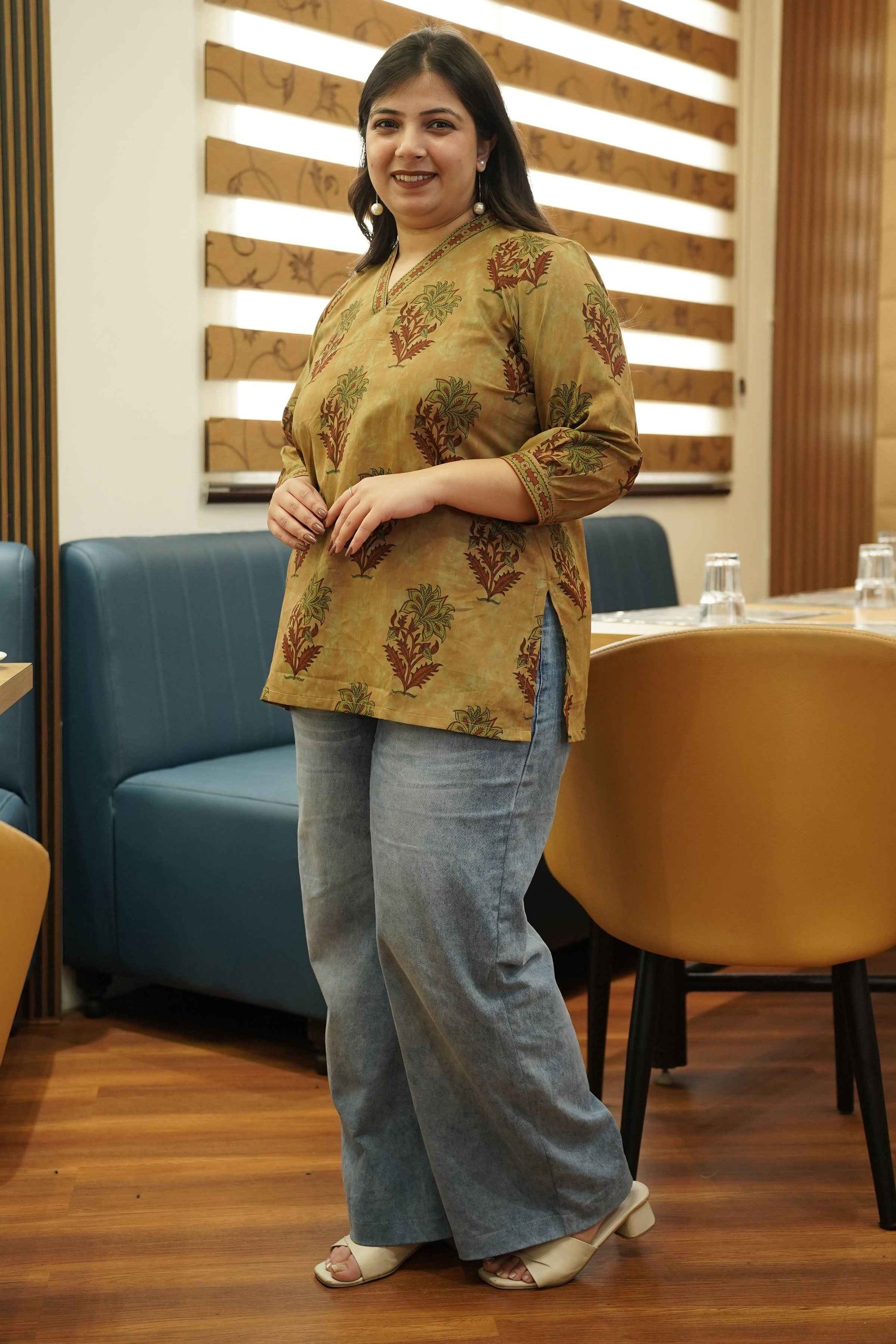 Henna Clay Block Printed Cotton Top