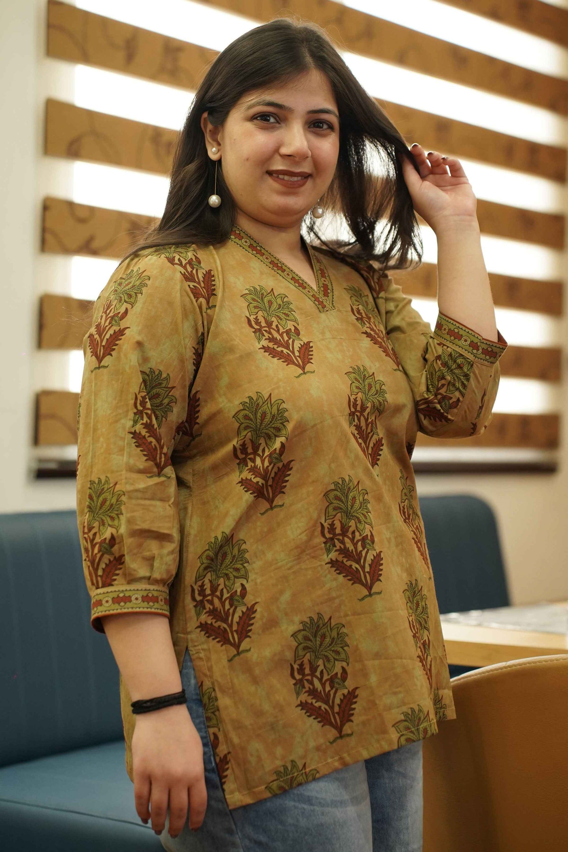 Henna Clay Block Printed Cotton Top