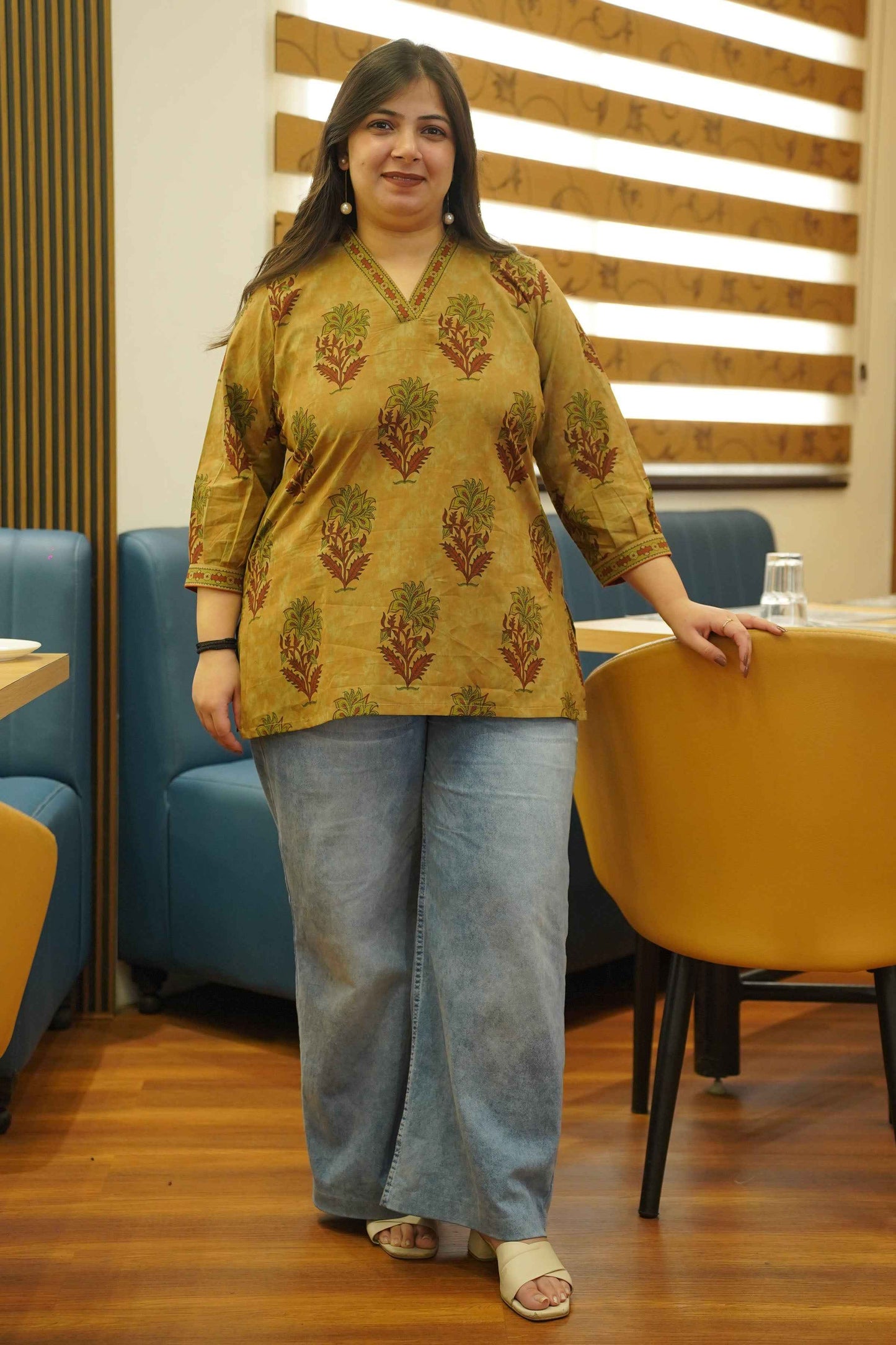 Henna Clay Block Printed Cotton Top