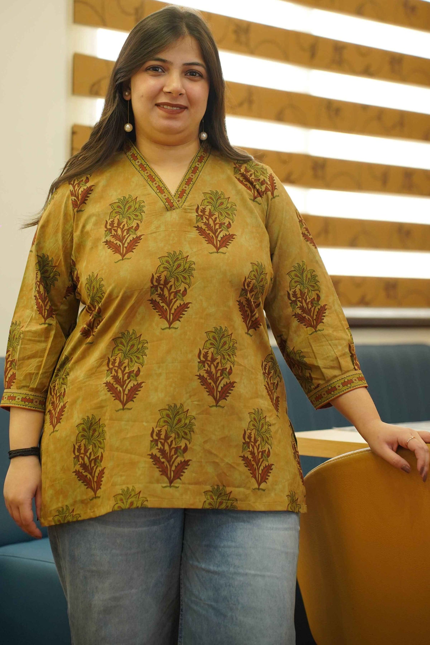 Henna Clay Block Printed Cotton Top