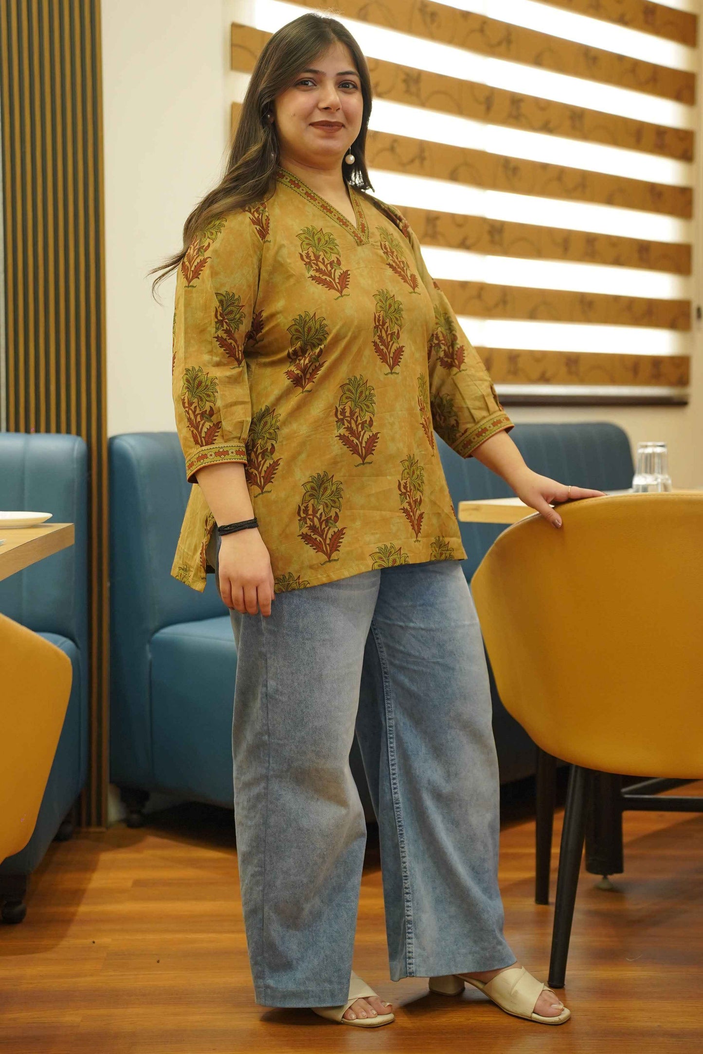 Henna Clay Block Printed Cotton Top