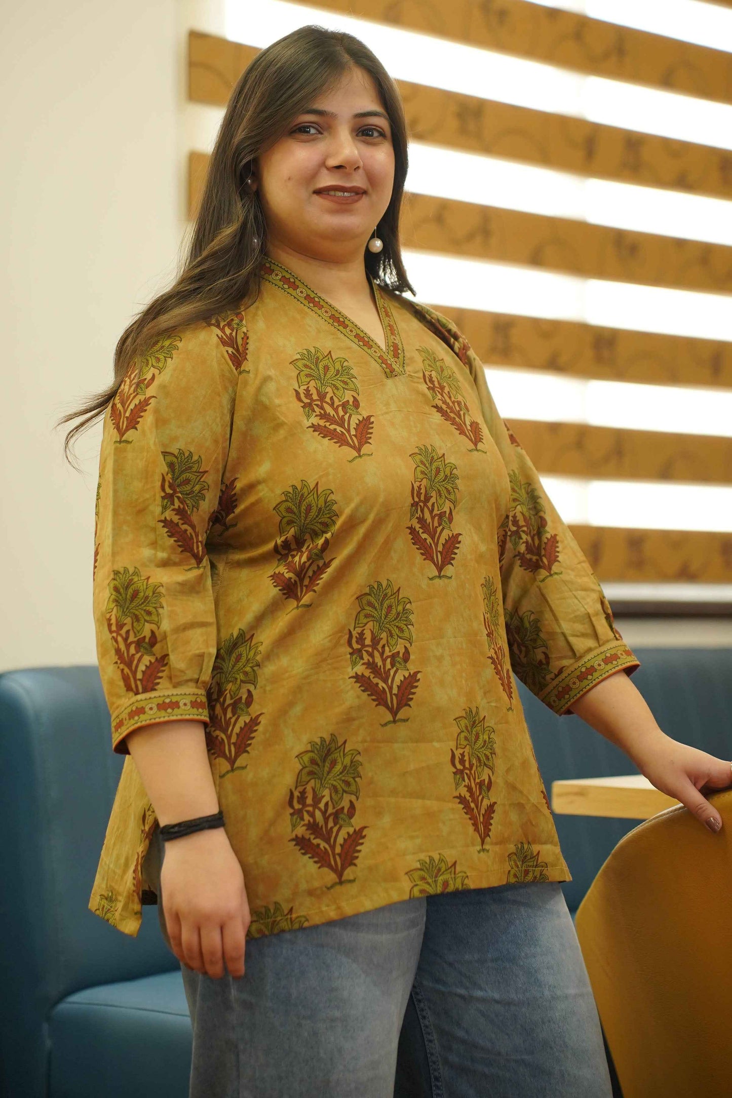 Henna Clay Block Printed Cotton Top