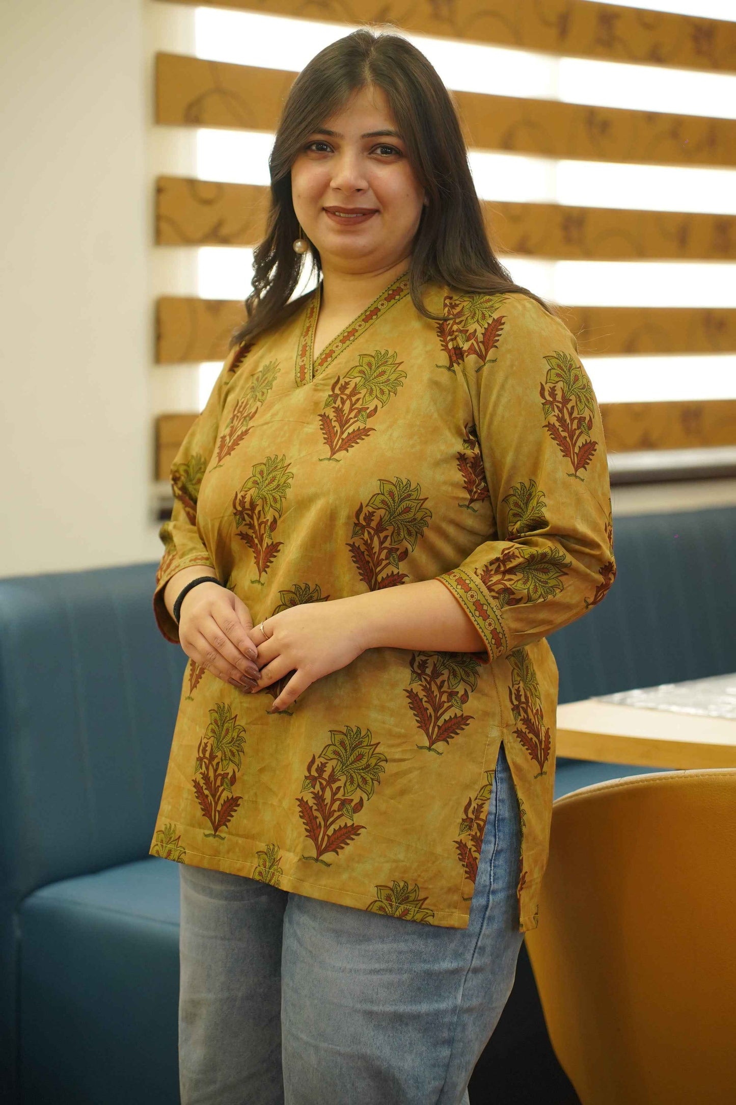 Henna Clay Block Printed Cotton Top