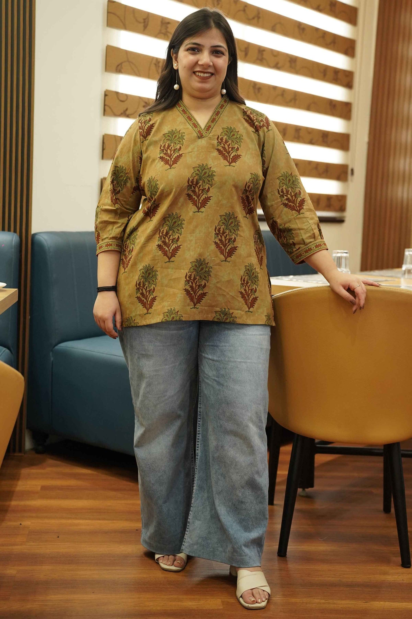 Henna Clay Block Printed Cotton Top