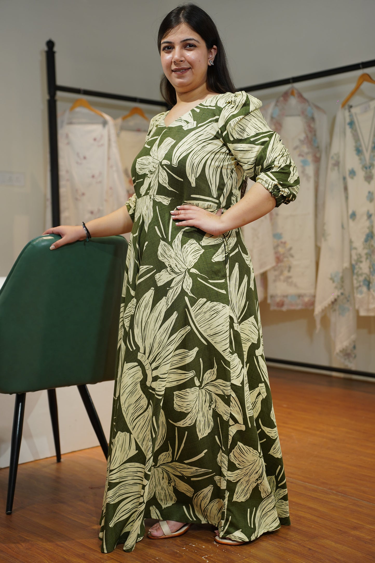 Henna Creme Flared Maxi Dress