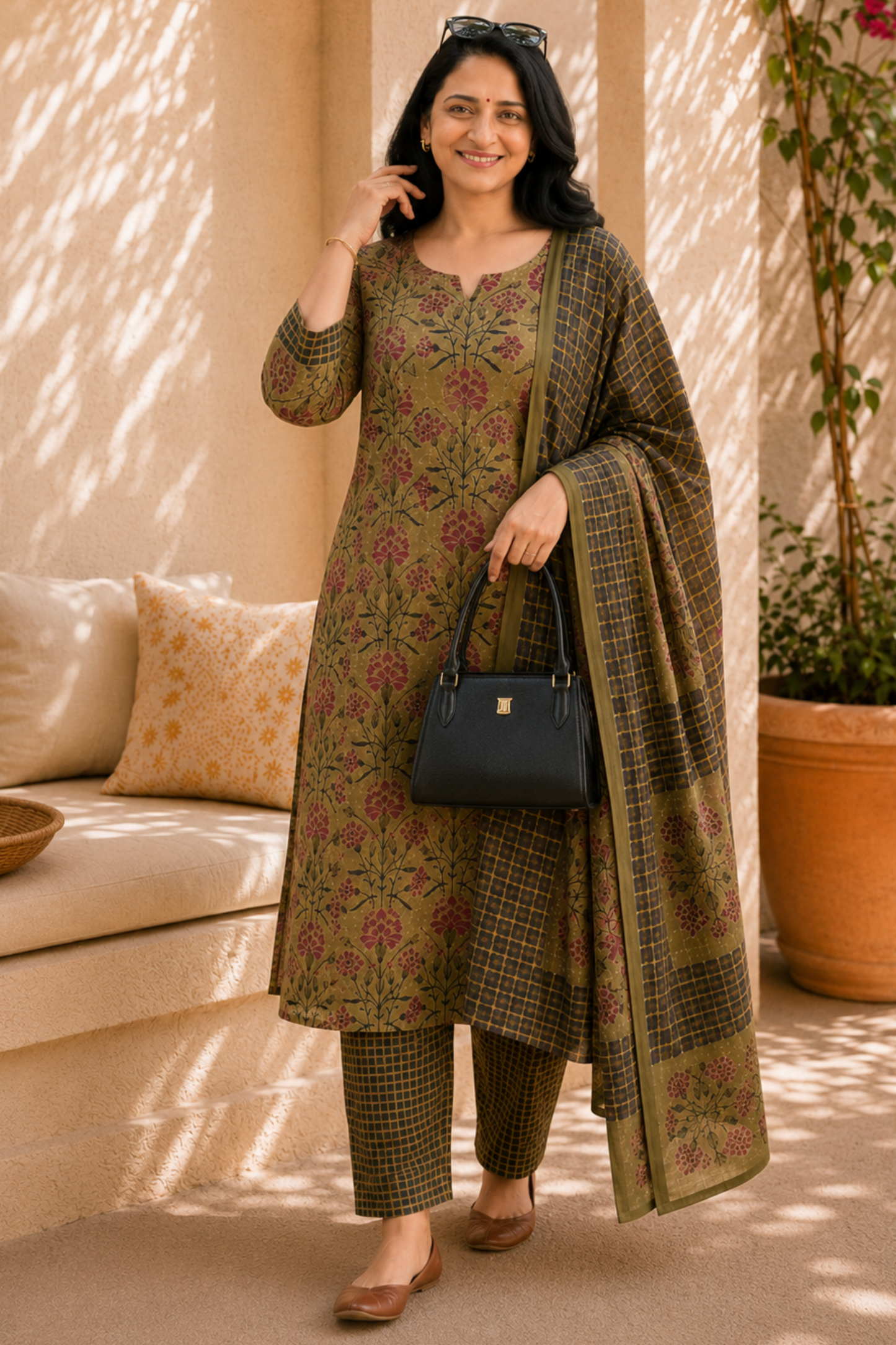 Henna Green Bagh Cotton Suit Set
