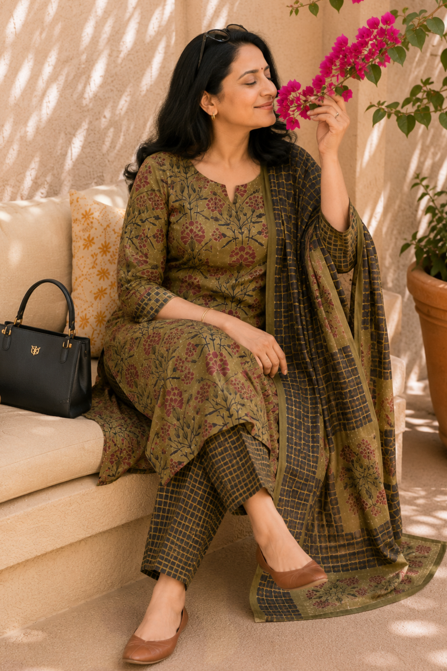 Henna Green Bagh Cotton Suit Set