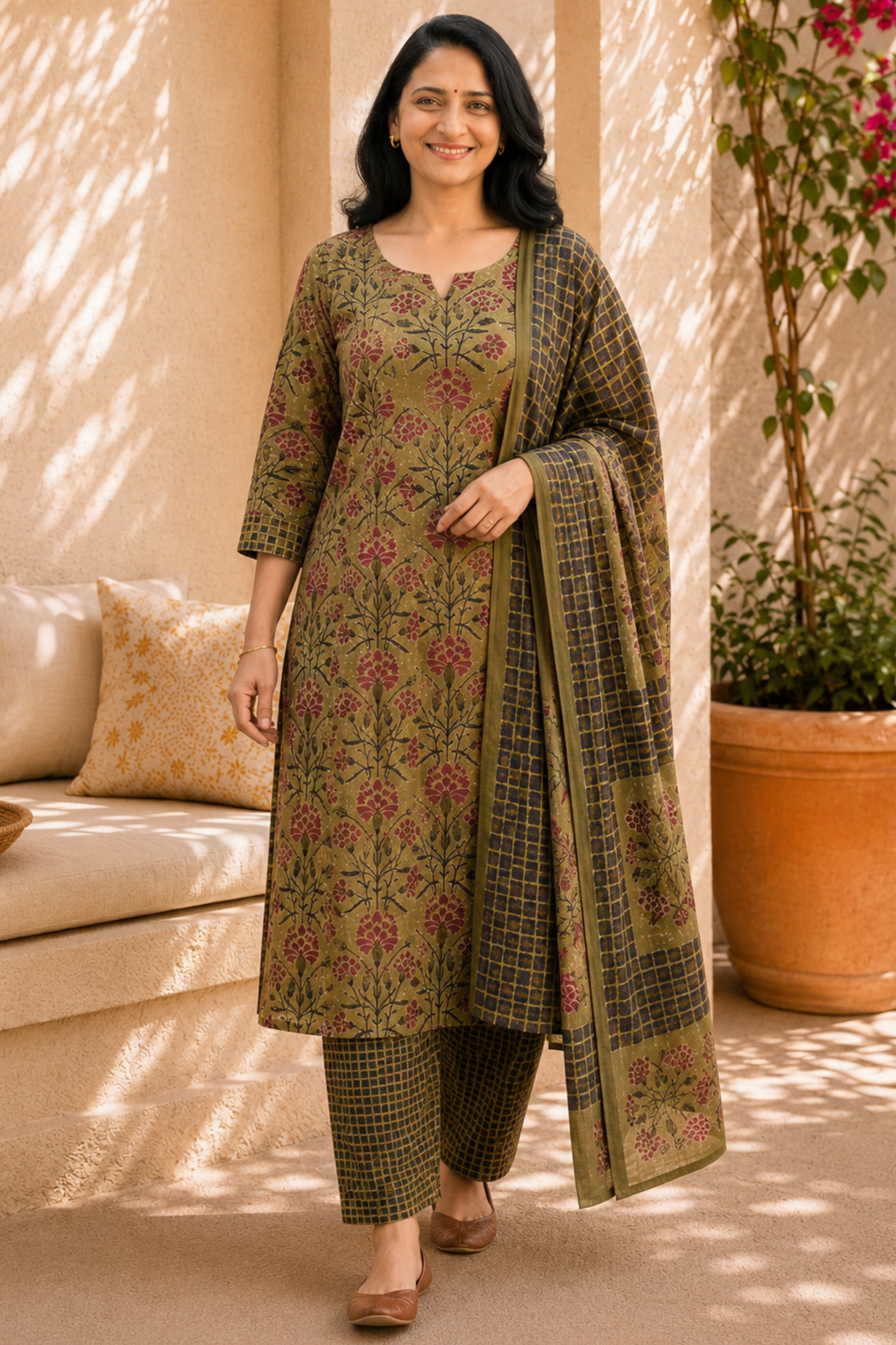 Henna Green Bagh Cotton Suit Set