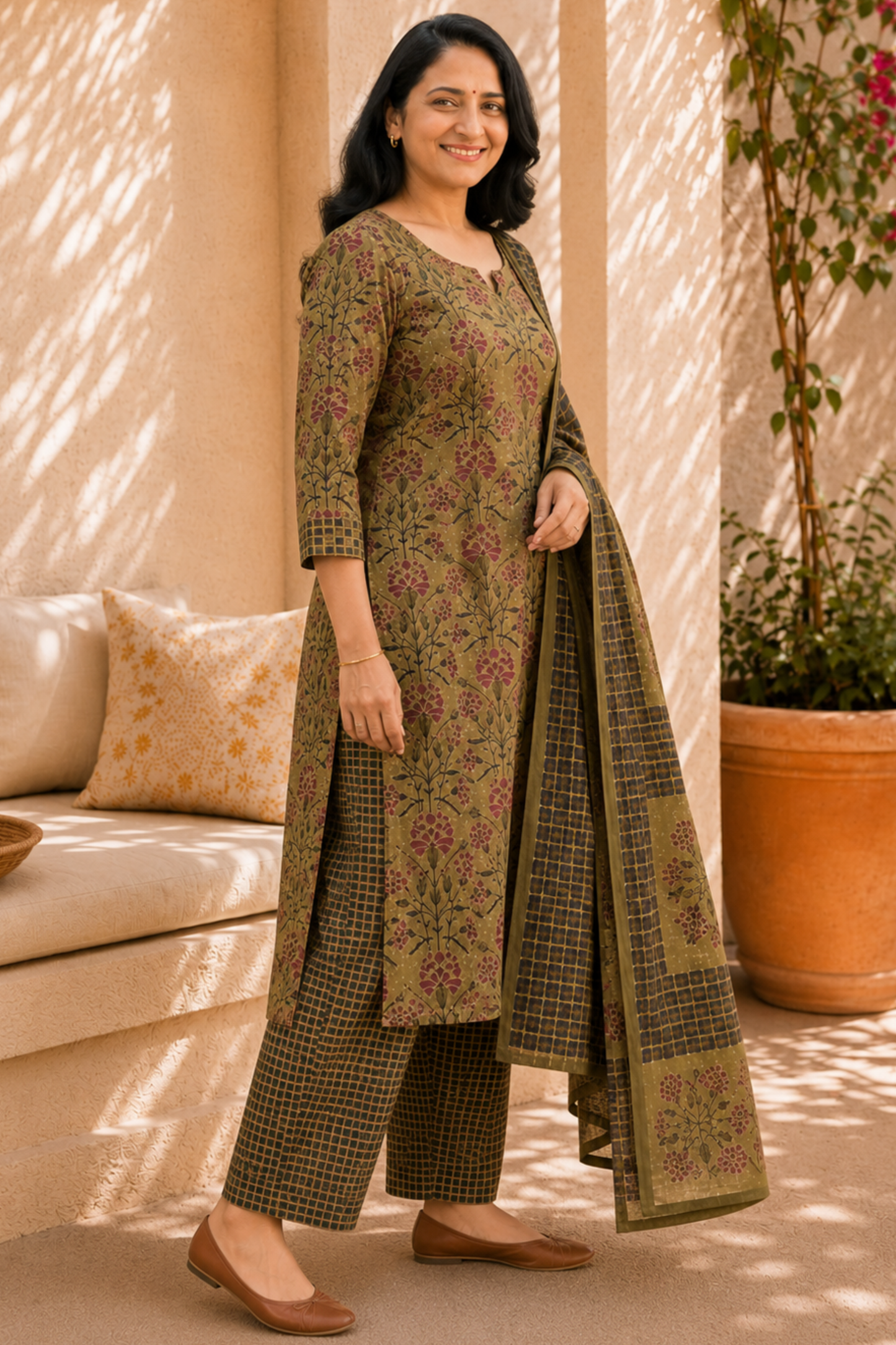 Henna Green Bagh Cotton Suit Set