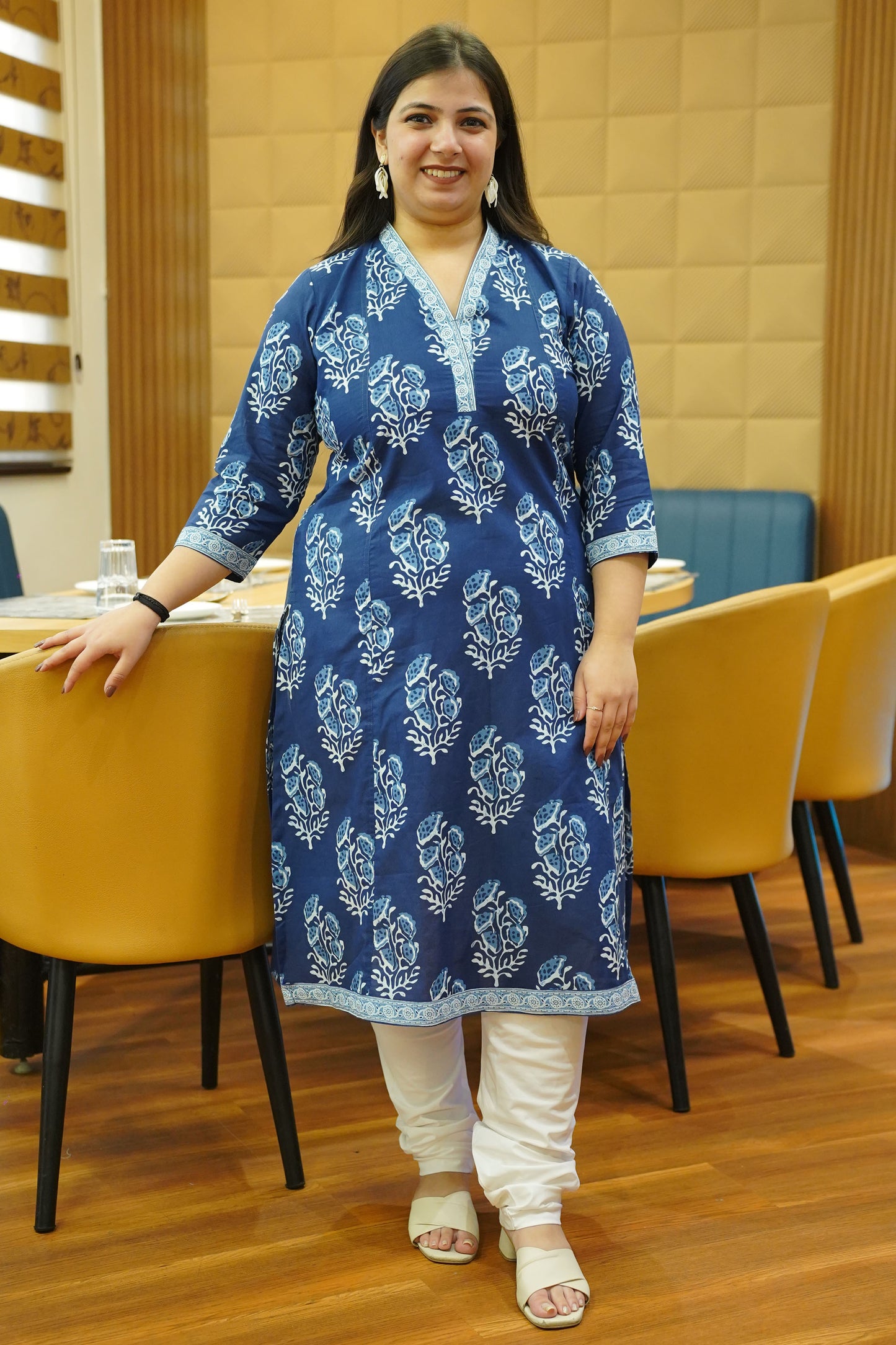 Indigo Block Printed Cotton Kali Kurta