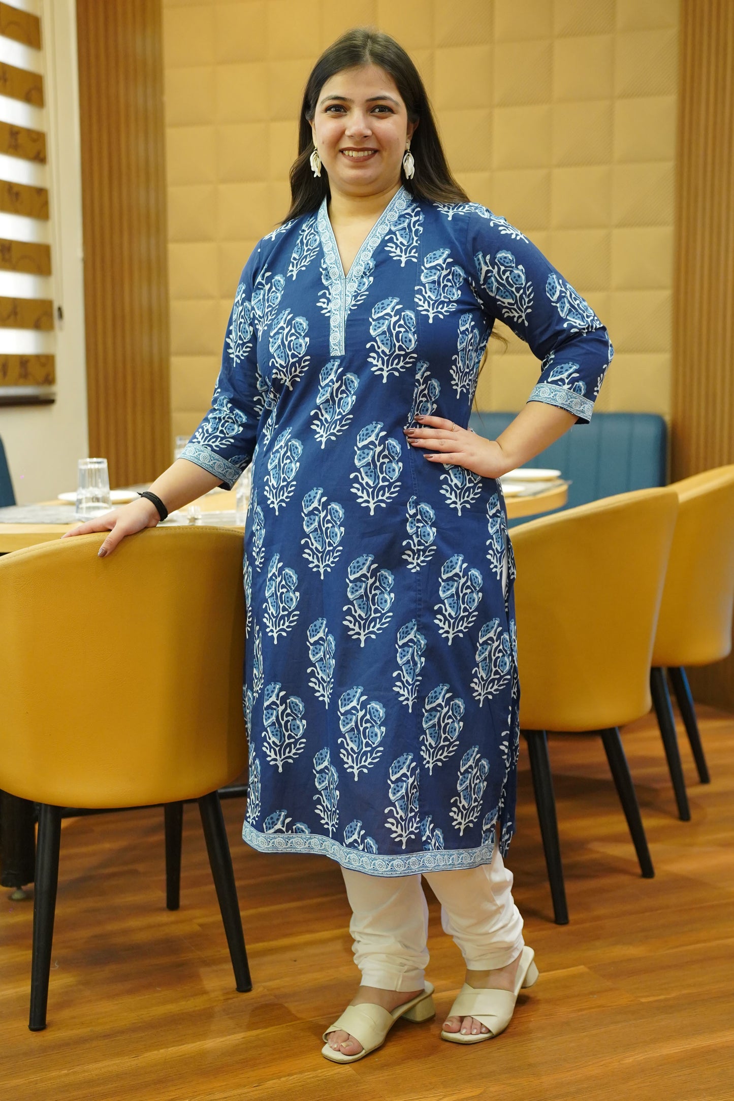 Indigo Block Printed Cotton Kali Kurta