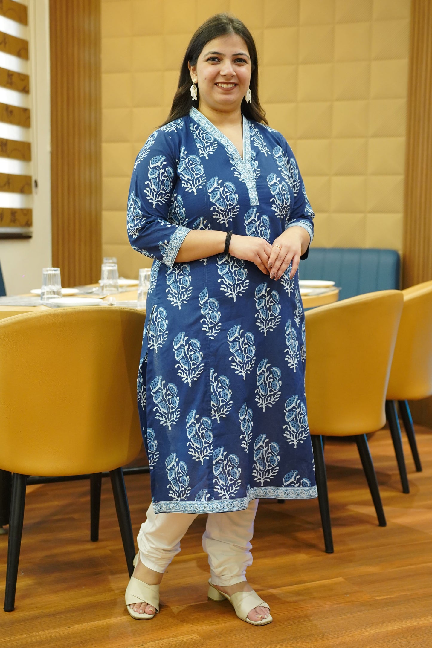 Indigo Block Printed Cotton Kali Kurta