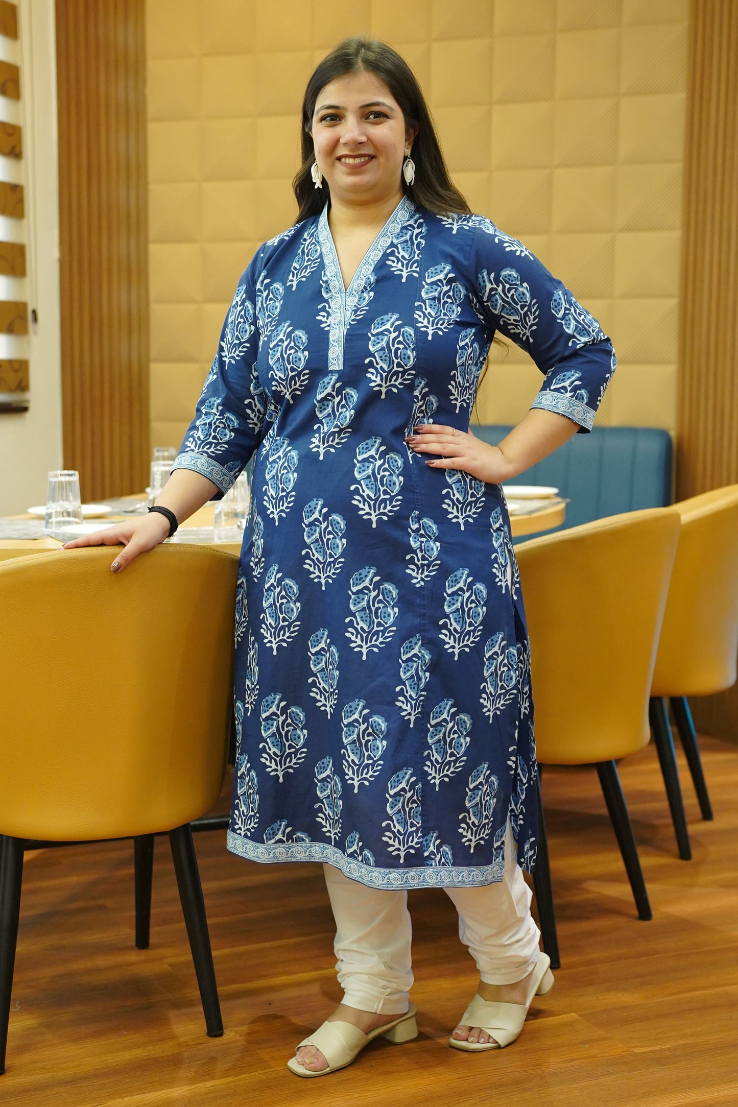 Indigo Block Printed Cotton Kali Kurta