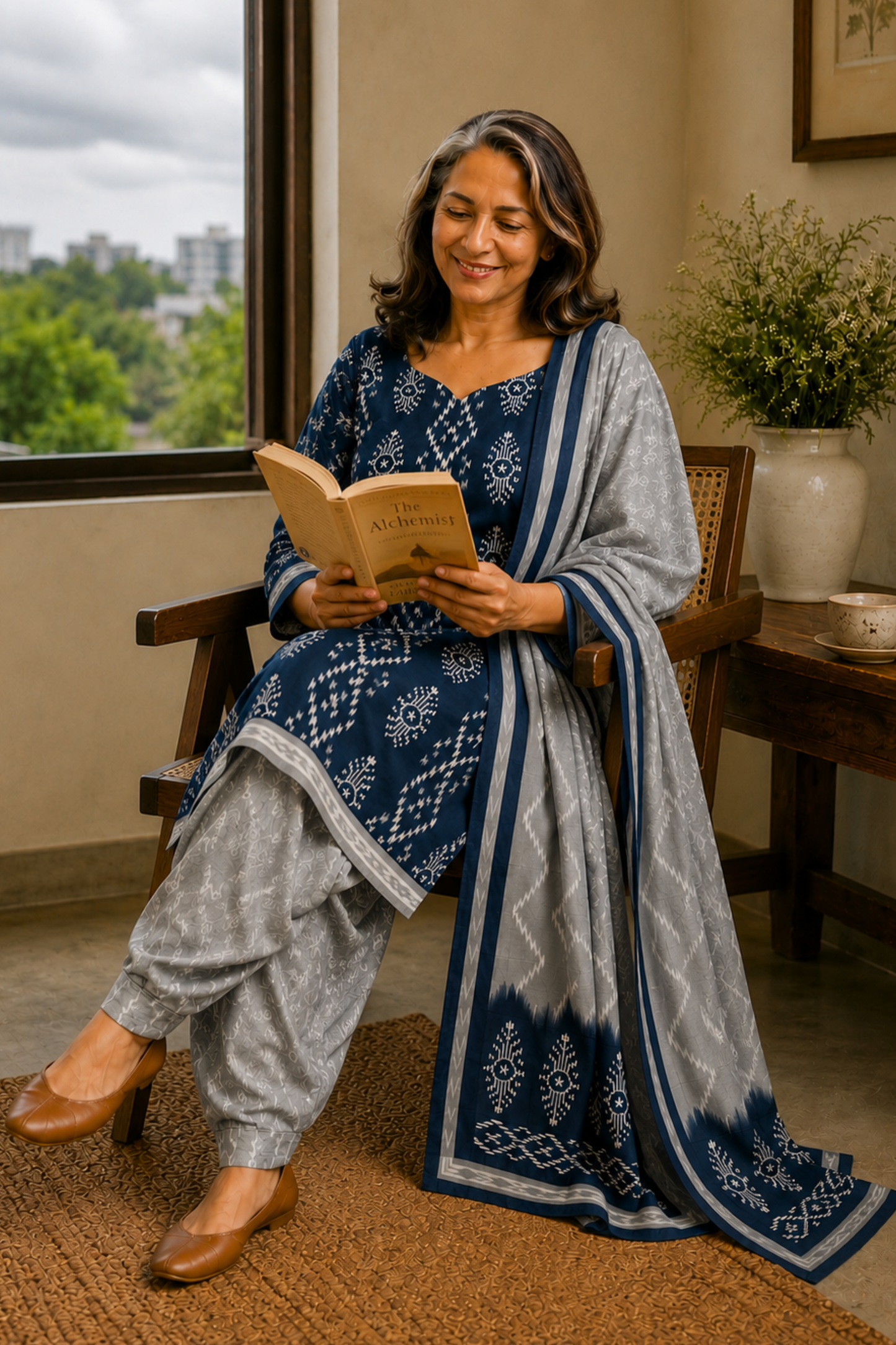 Indigo Sliver Ikat Cotton Salwar Suit