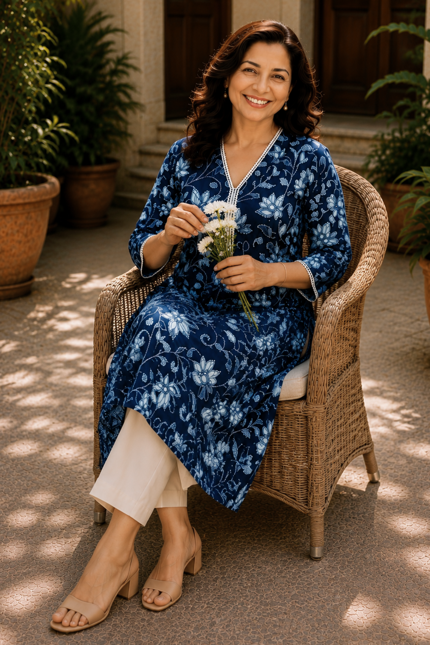 Tarini Indigo A-line Cotton Kali Kurta