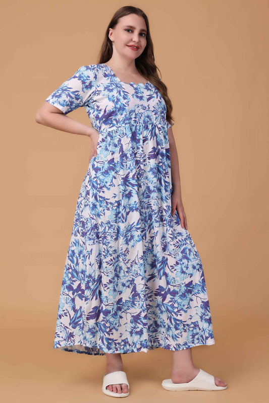 Buy Plus Size ​Indigo Lullaby Rayon Night Gown At Apella | Sizes XS to 10 XL | India | Free Delivery | Customized