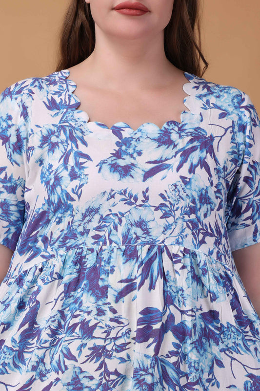 Buy Plus Size ​Indigo Lullaby Rayon Night Gown At Apella | Sizes XS to 10 XL | India | Free Delivery | Customized