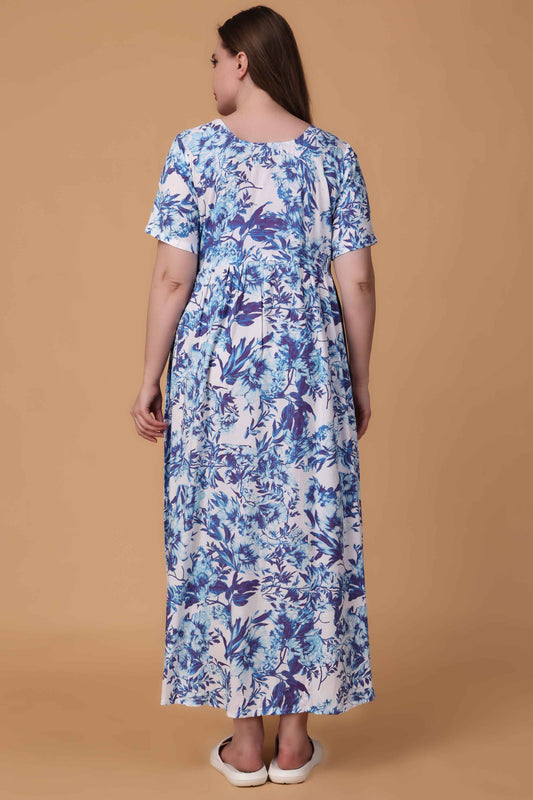 Buy Plus Size ​Indigo Lullaby Rayon Night Gown At Apella | Sizes XS to 10 XL | India | Free Delivery | Customized