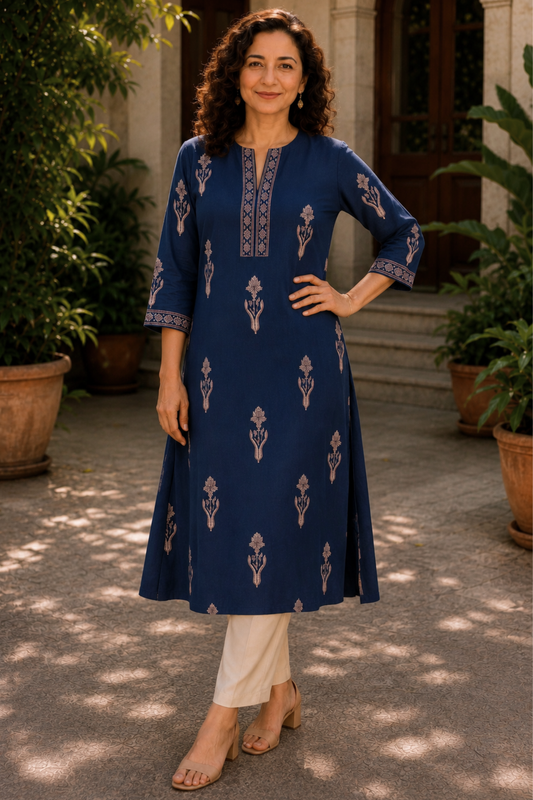 Neel Butti A-line Cotton Kali Kurta