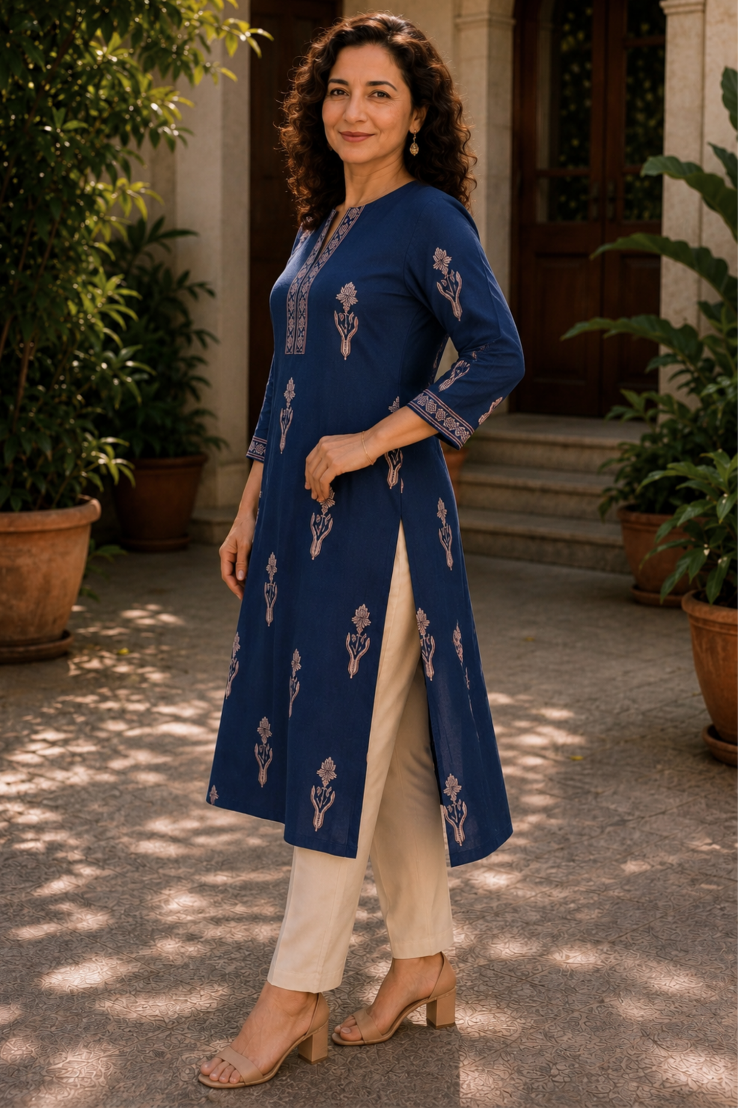 Neel Butti A-line Cotton Kali Kurta