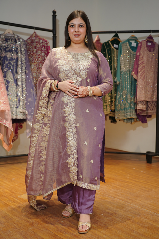 Iraaya Tissue Shimmer Suit With Zari Embroidery