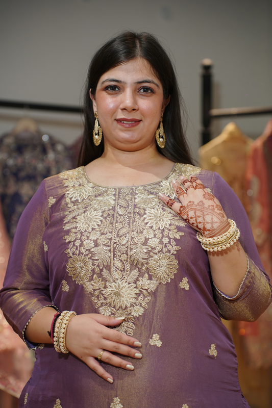 Iraaya Tissue Shimmer Suit With Zari Embroidery