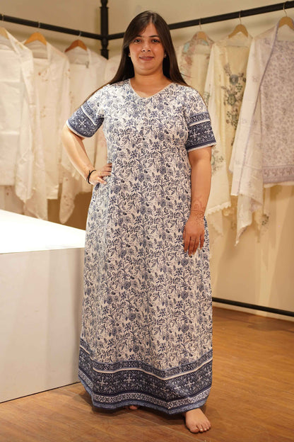 Ivory Bordered Rayon Night Gown