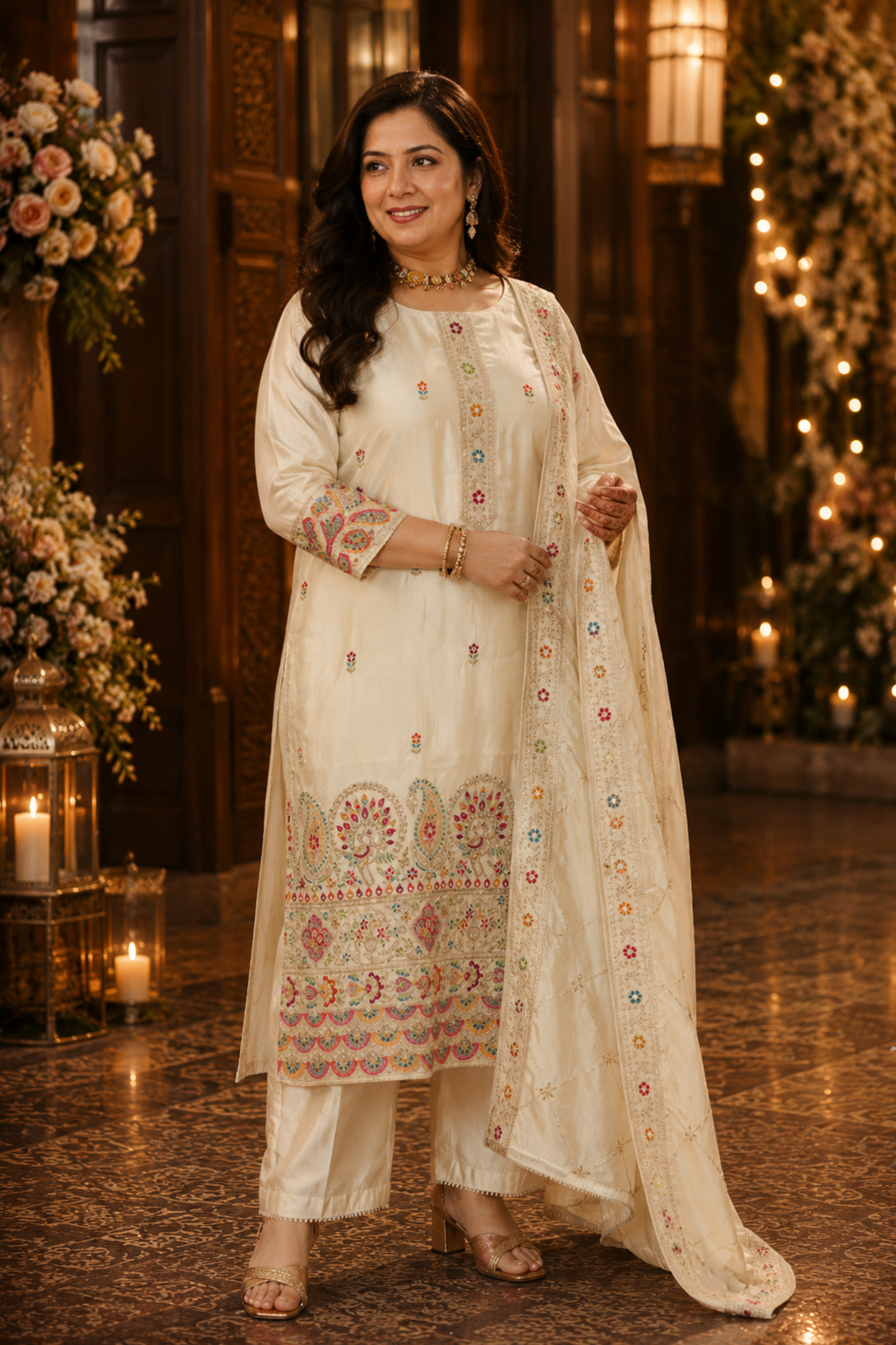 Vahini Ivory Tissue Shimmer Suit with Zari Embroidery (Copy)