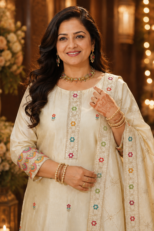 Vahini Ivory Tissue Shimmer Suit with Zari Embroidery (Copy)
