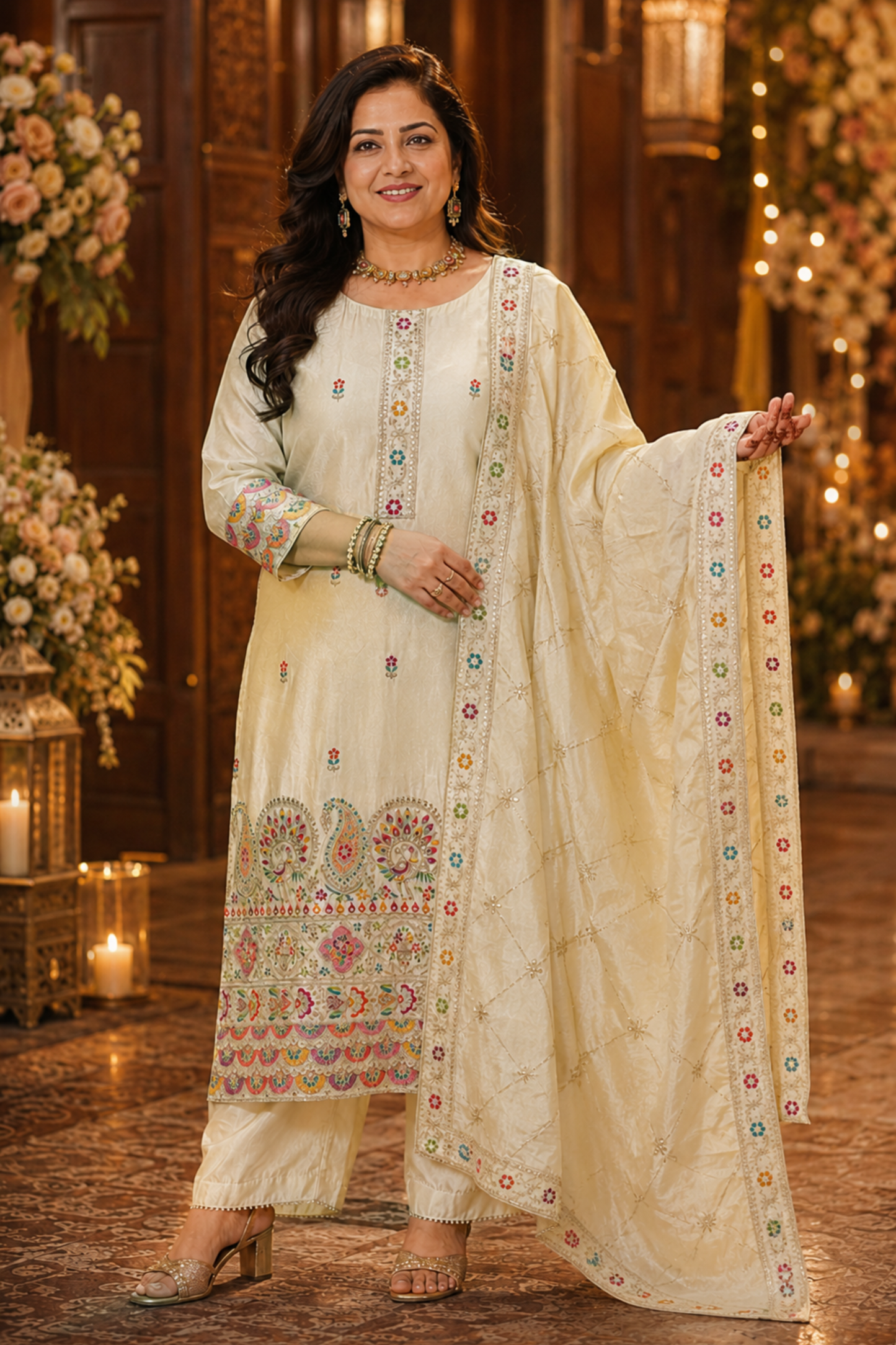 Vahini Ivory Tissue Shimmer Suit with Zari Embroidery (Copy)