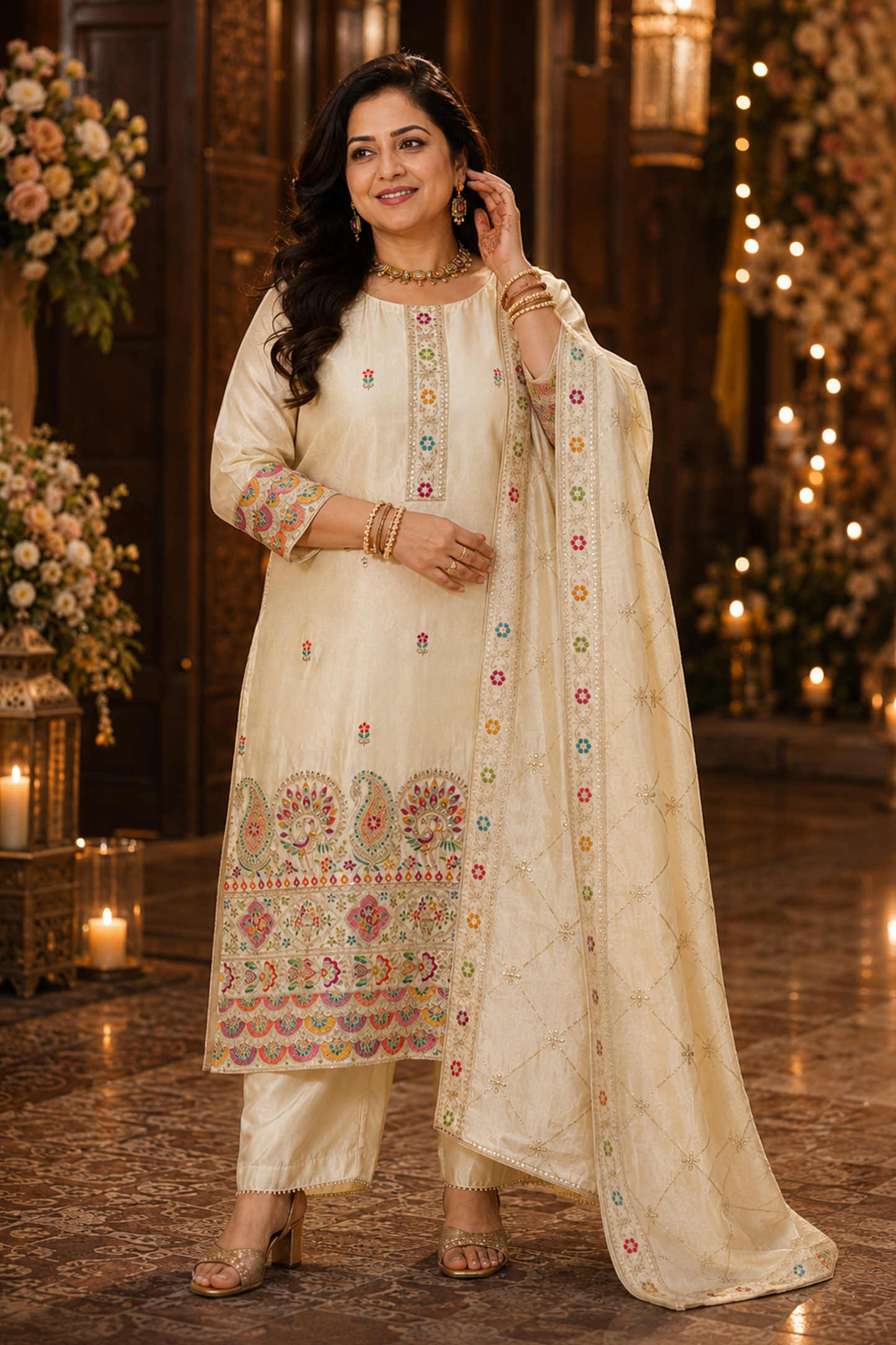 Vahini Ivory Tissue Shimmer Suit with Zari Embroidery (Copy)