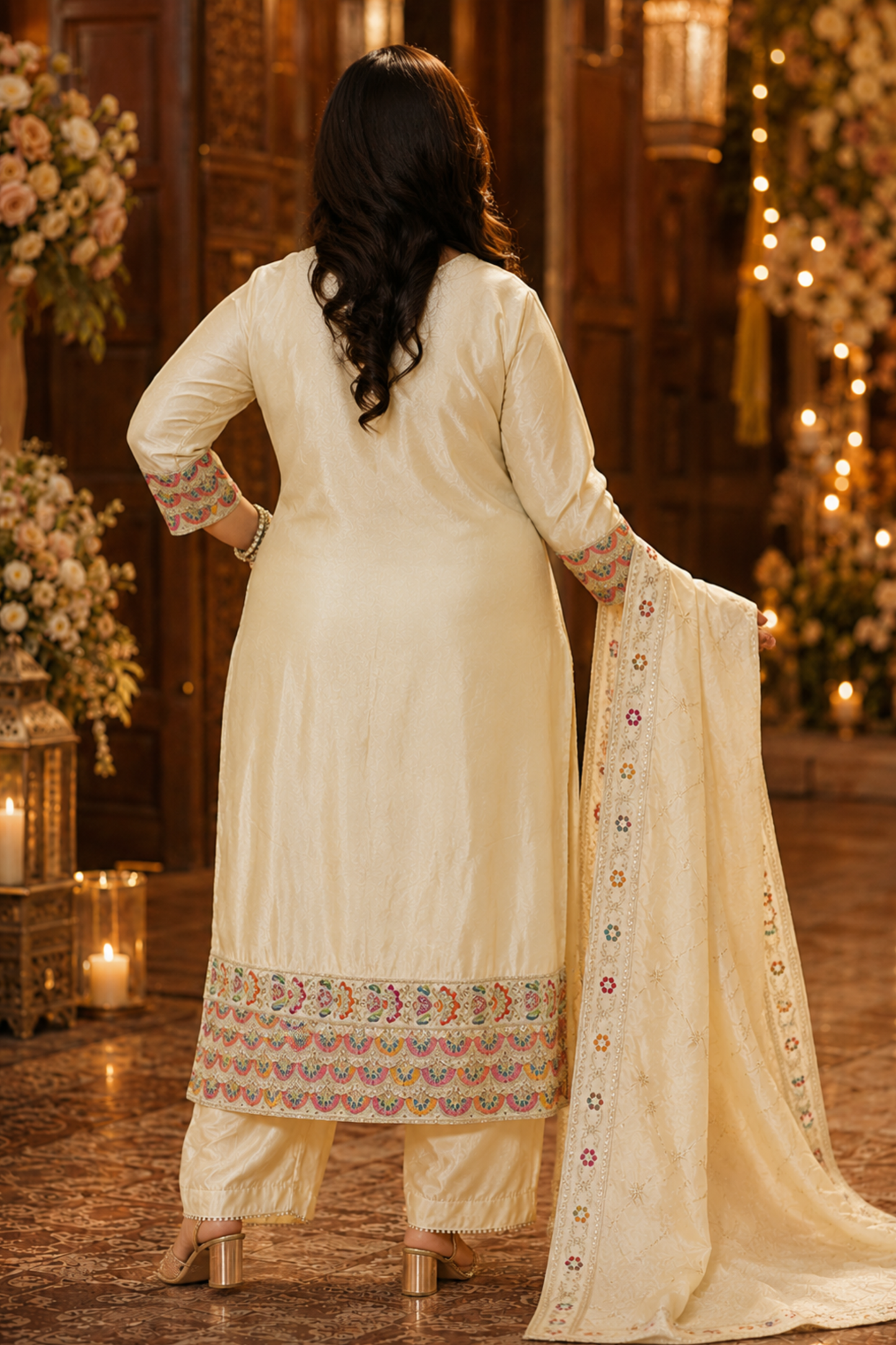 Vahini Ivory Tissue Shimmer Suit with Zari Embroidery (Copy)