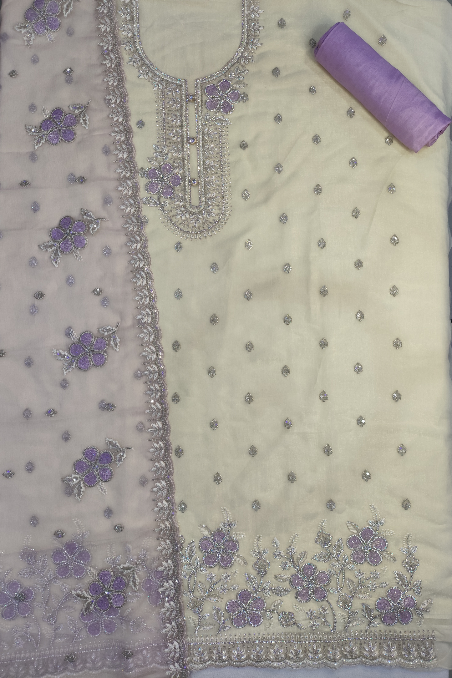 Ivory Mauve Crushed Shimmer Suit with Handwork